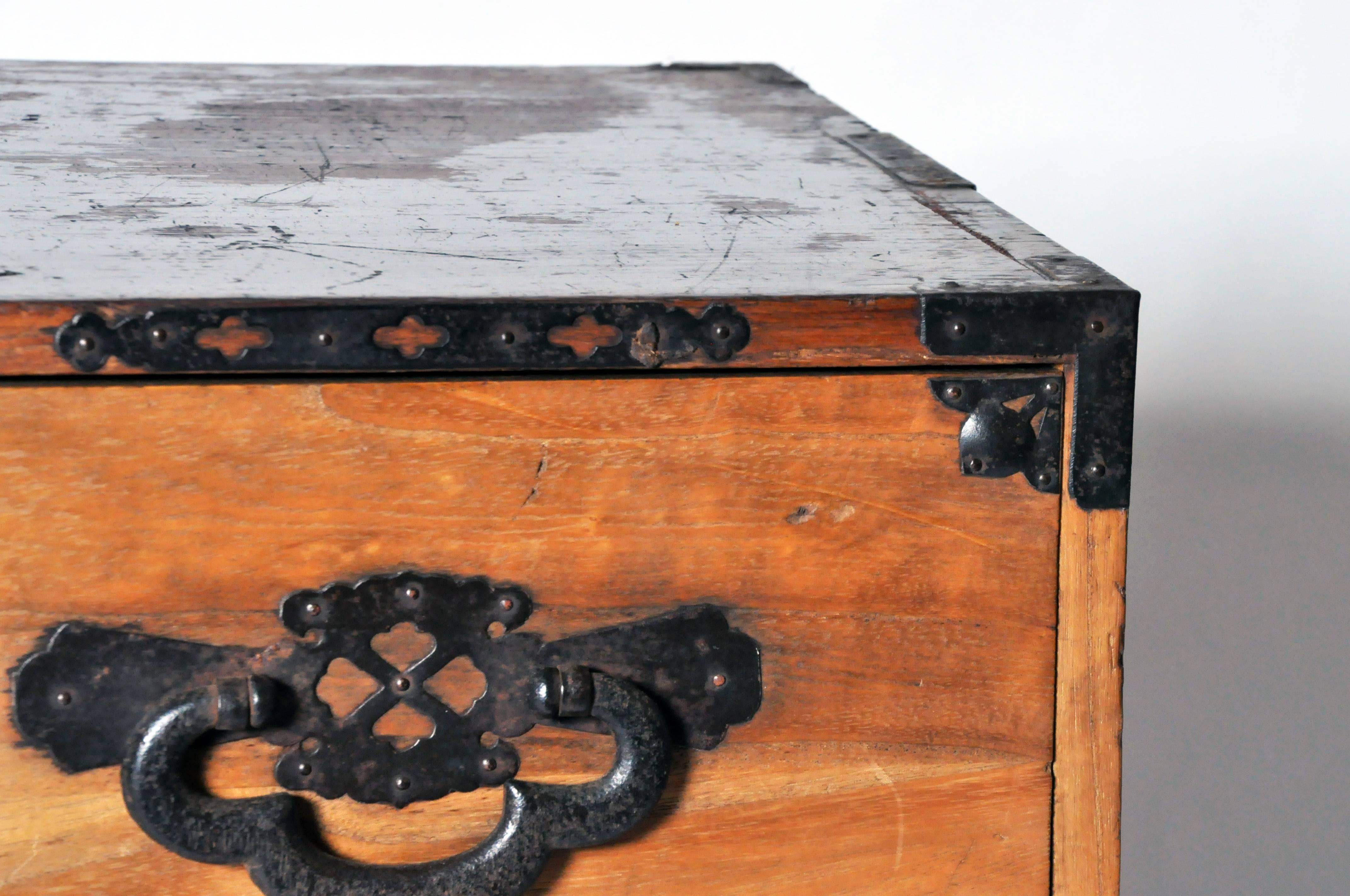 Carved Japanese Tansu with Iron Hardware