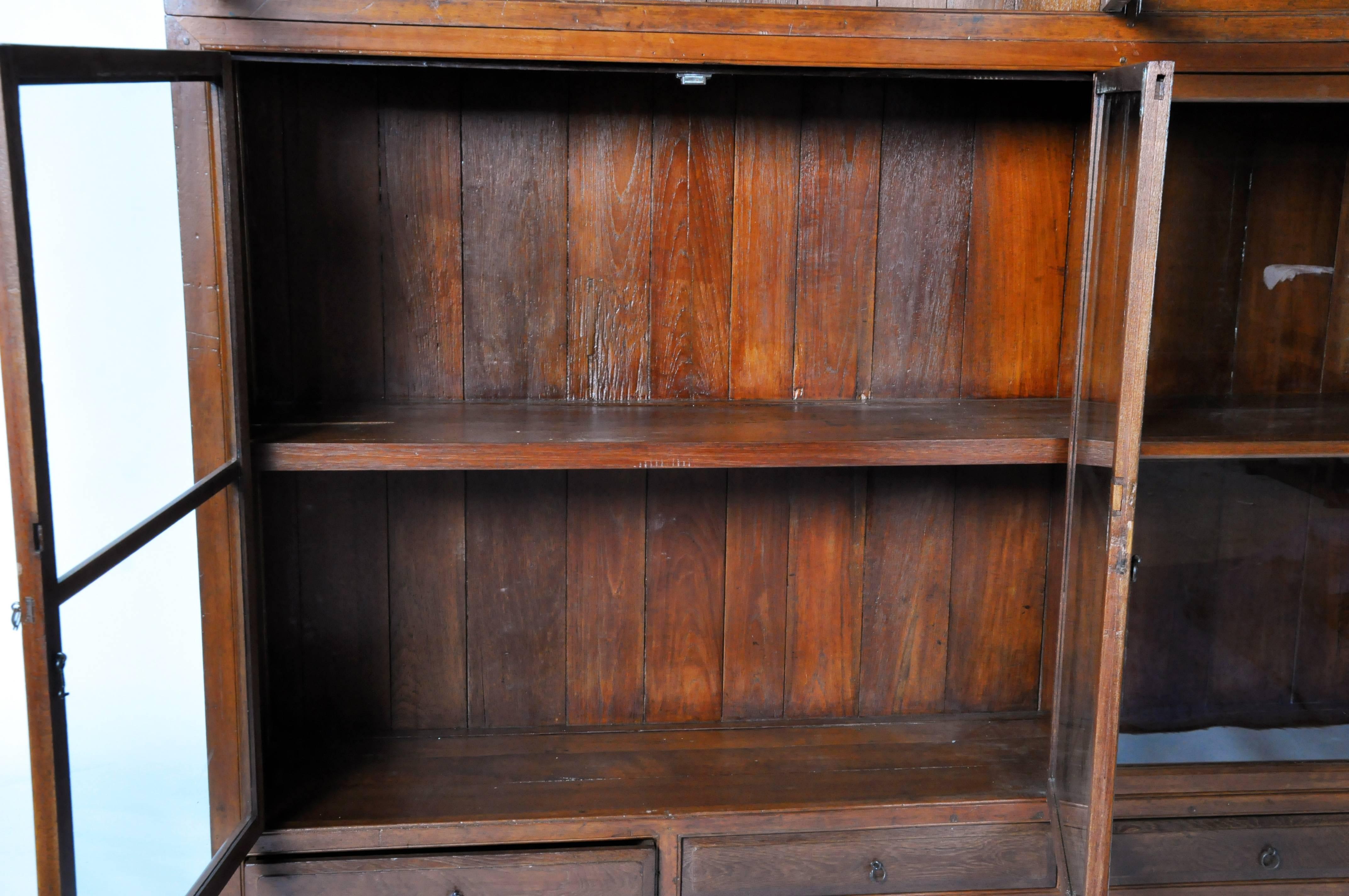 Teak British Colonial Bookcase with Four Drawers