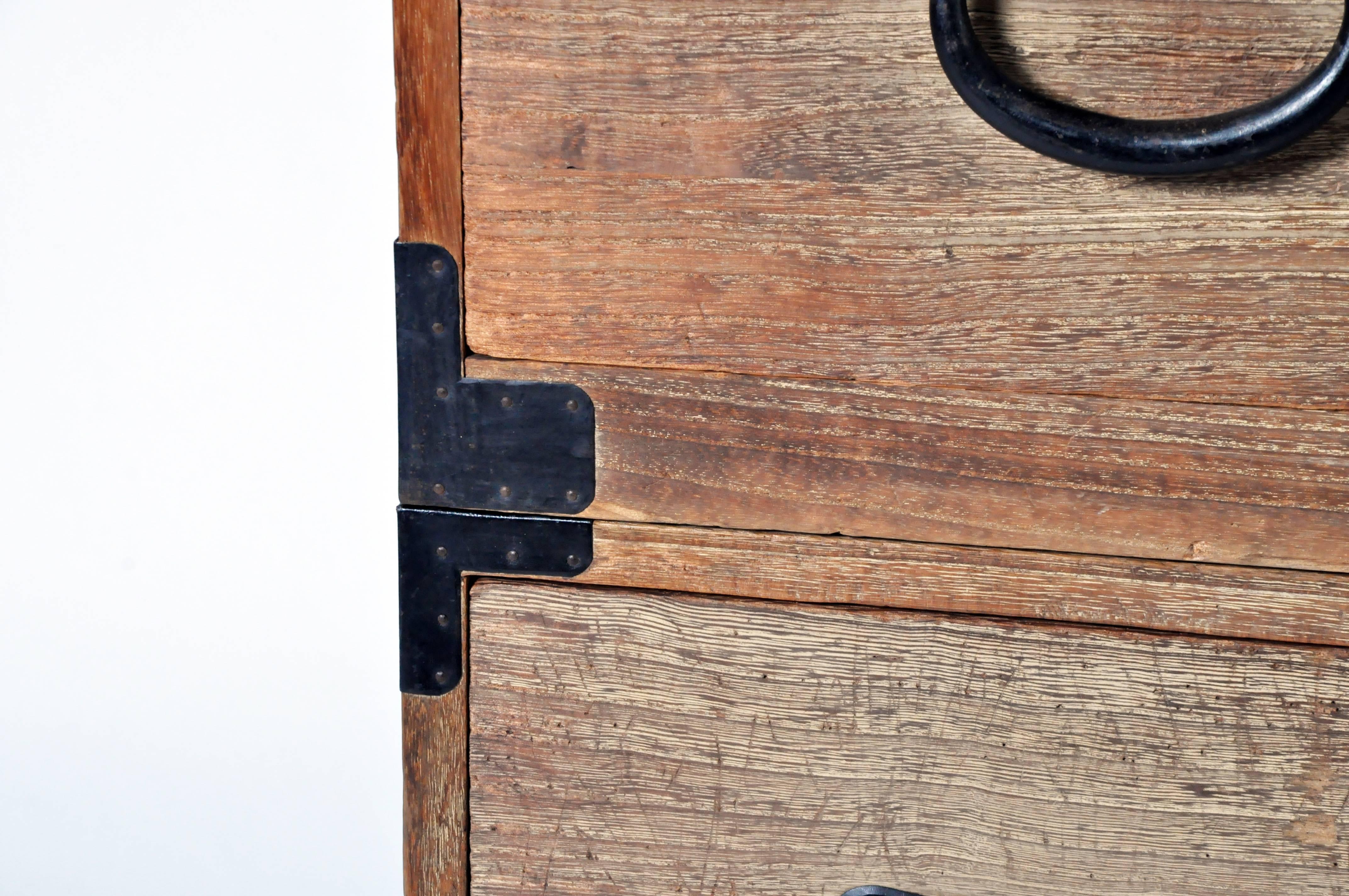 Wood Japanese Tansu with Black Hardware