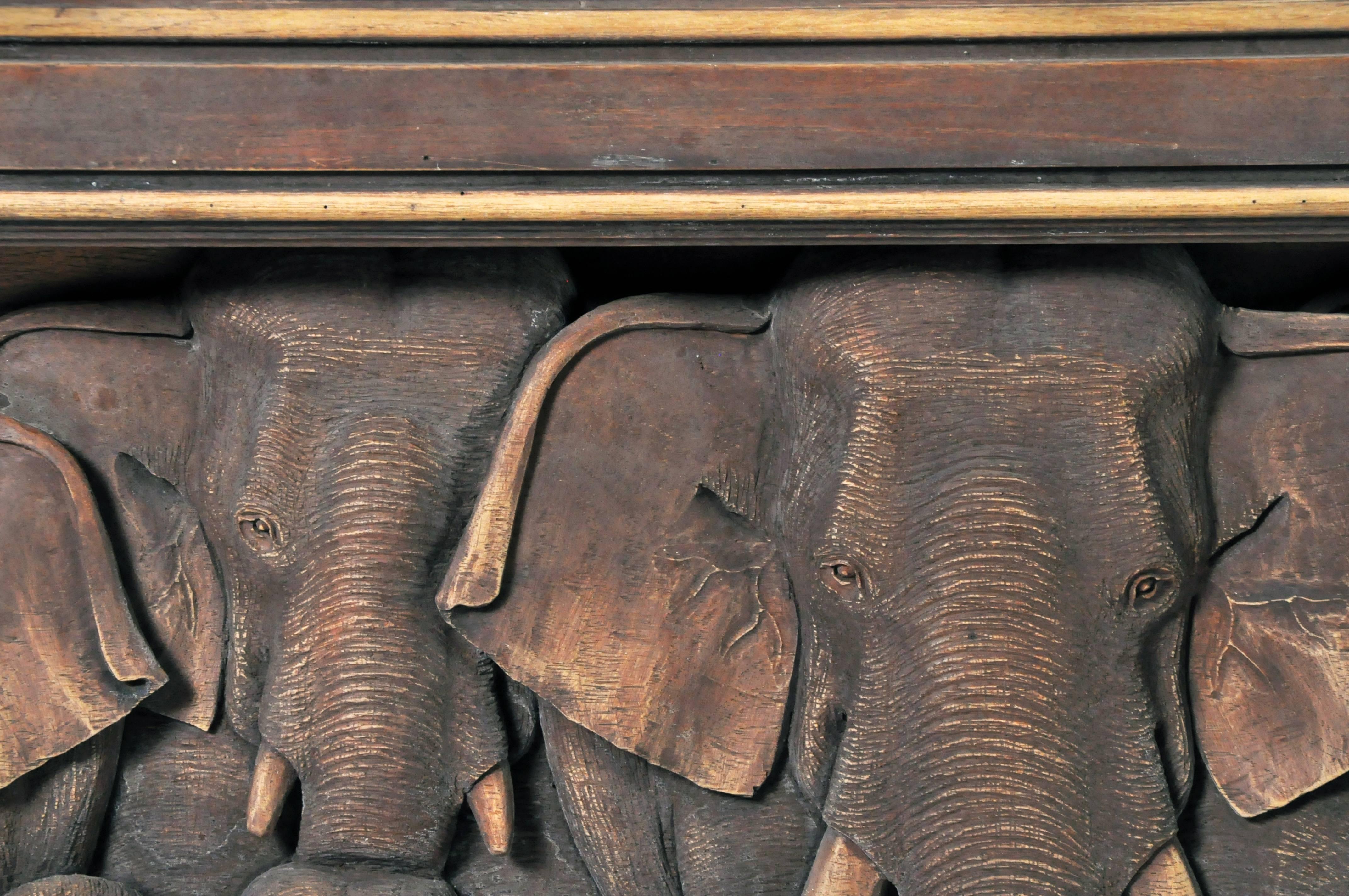 Teak Hand-Carved Herd of Elephants