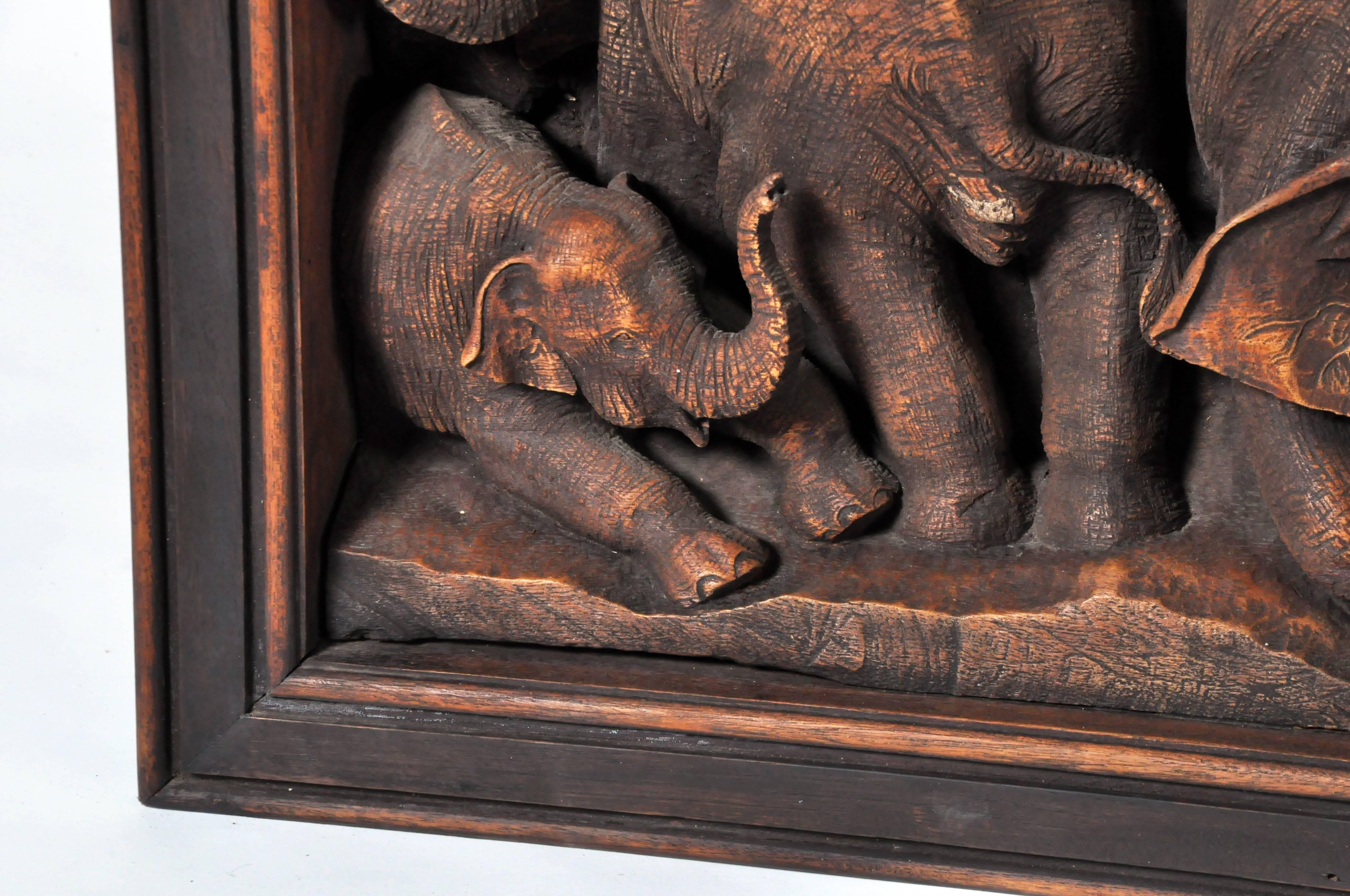 Hand-Carved Herd of Elephants In Excellent Condition In Chicago, IL