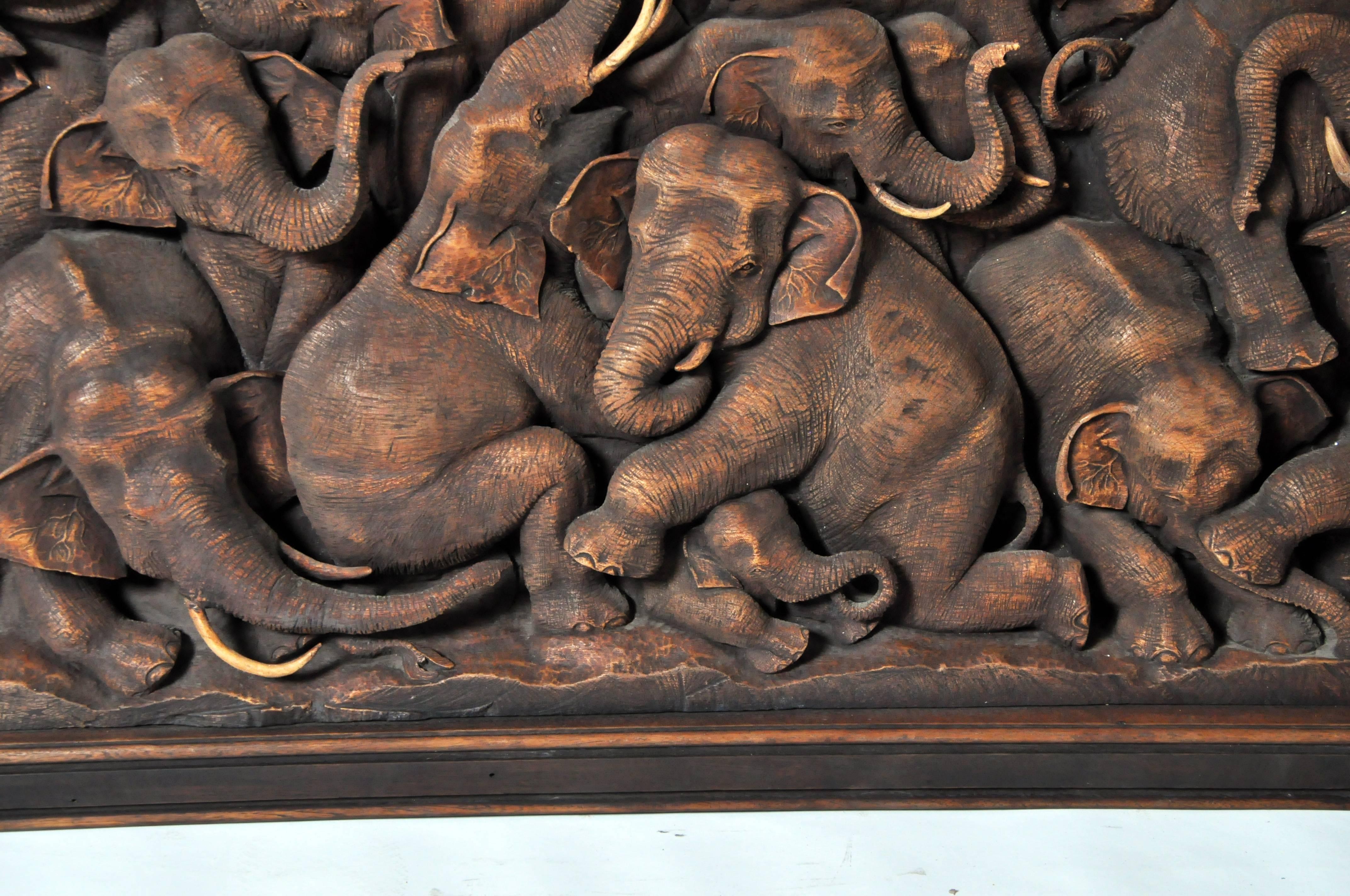 Contemporary Hand-Carved Herd of Elephants