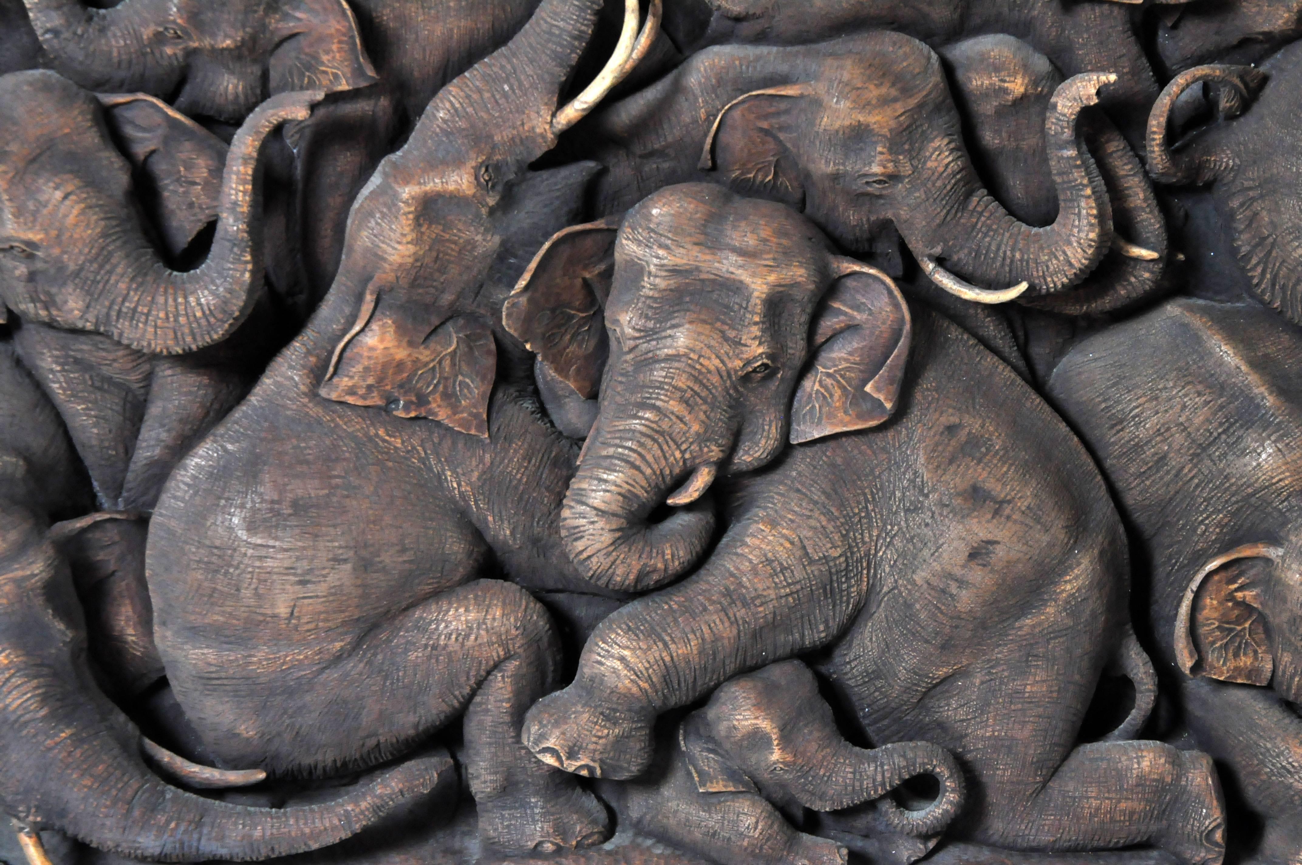 Hand-Carved Herd of Elephants 1