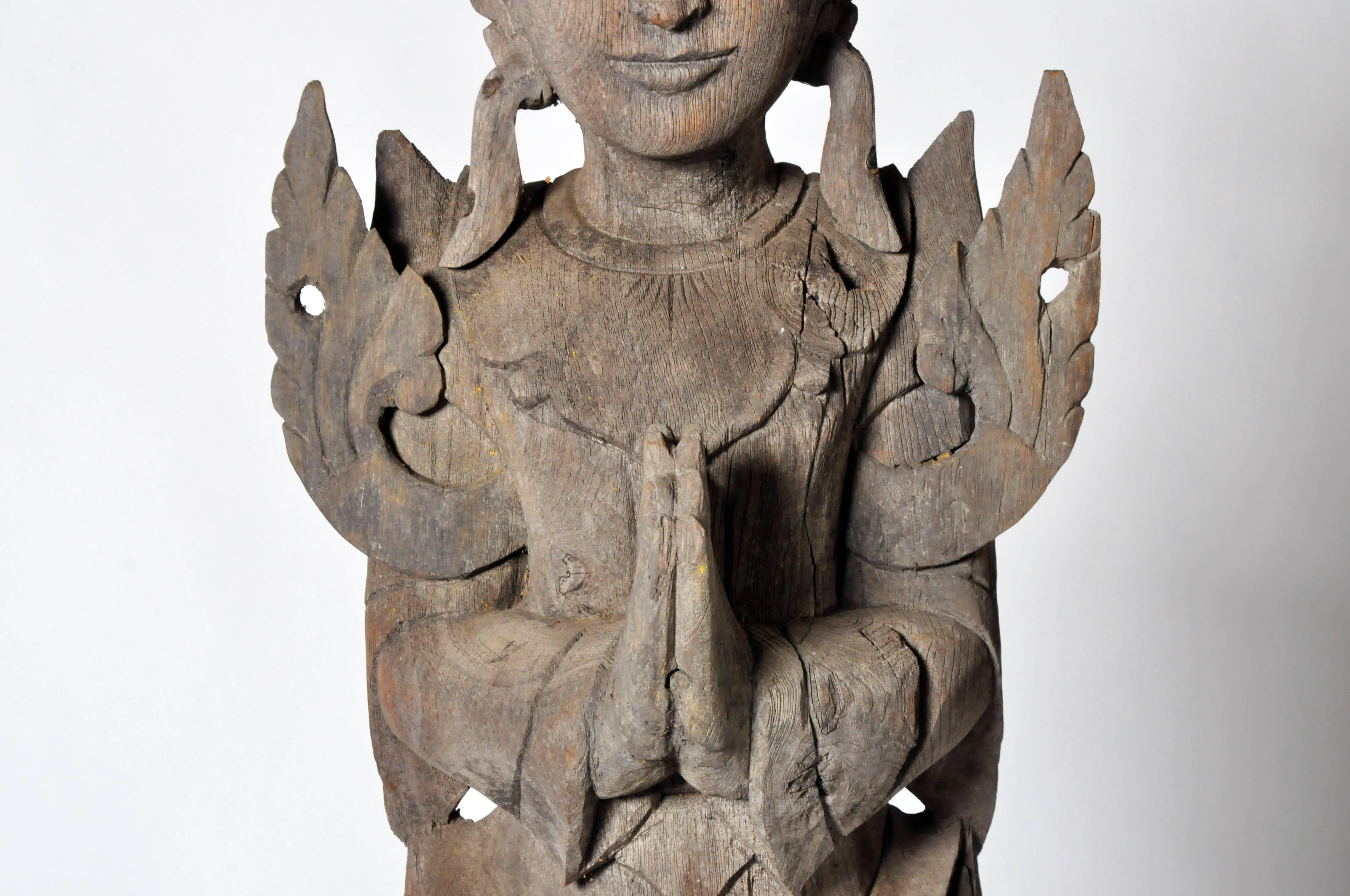 Thai Wooden Greeting Angel Sculpture