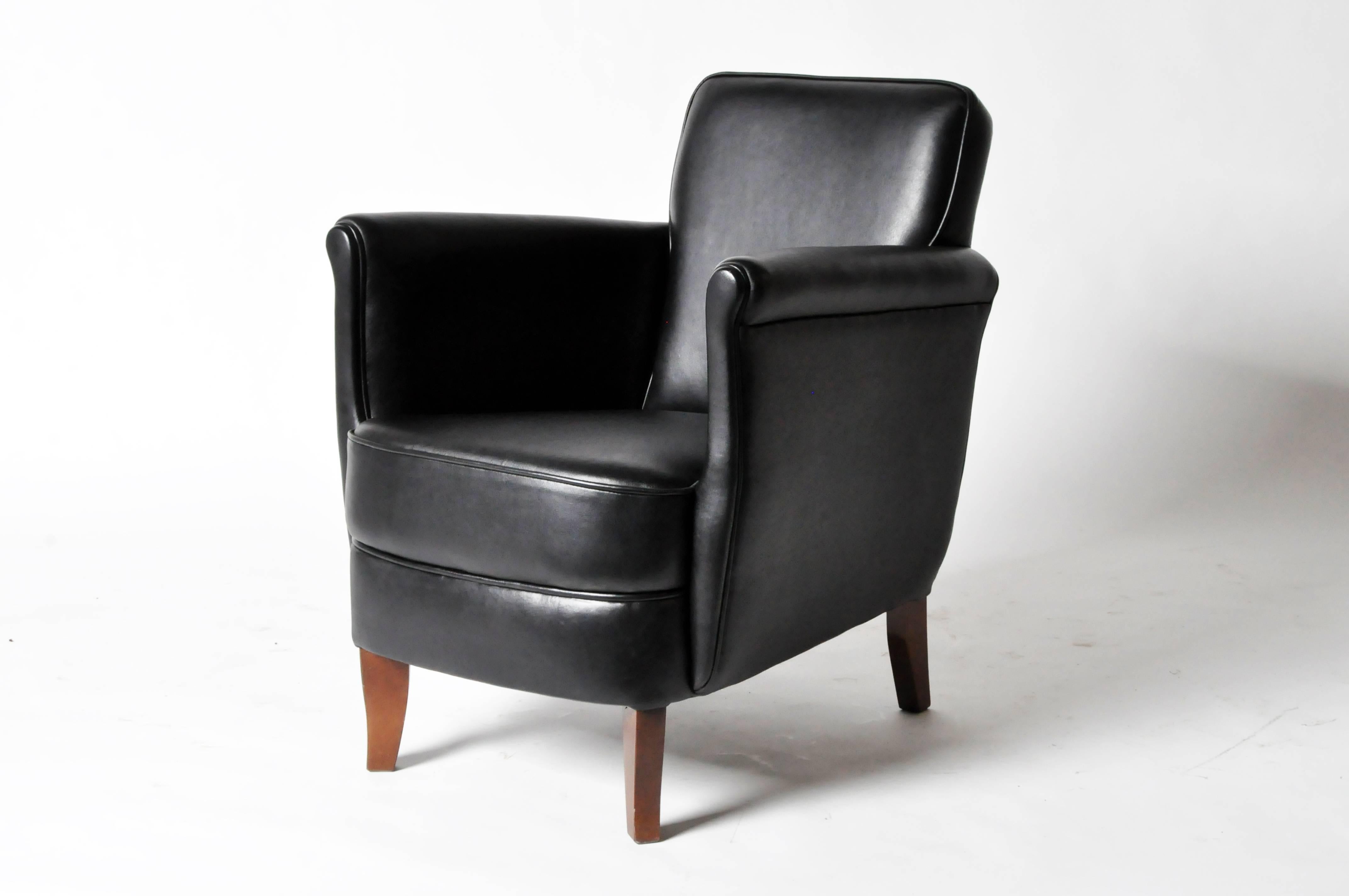 Art Deco Pair of Petite Leather Club Chairs