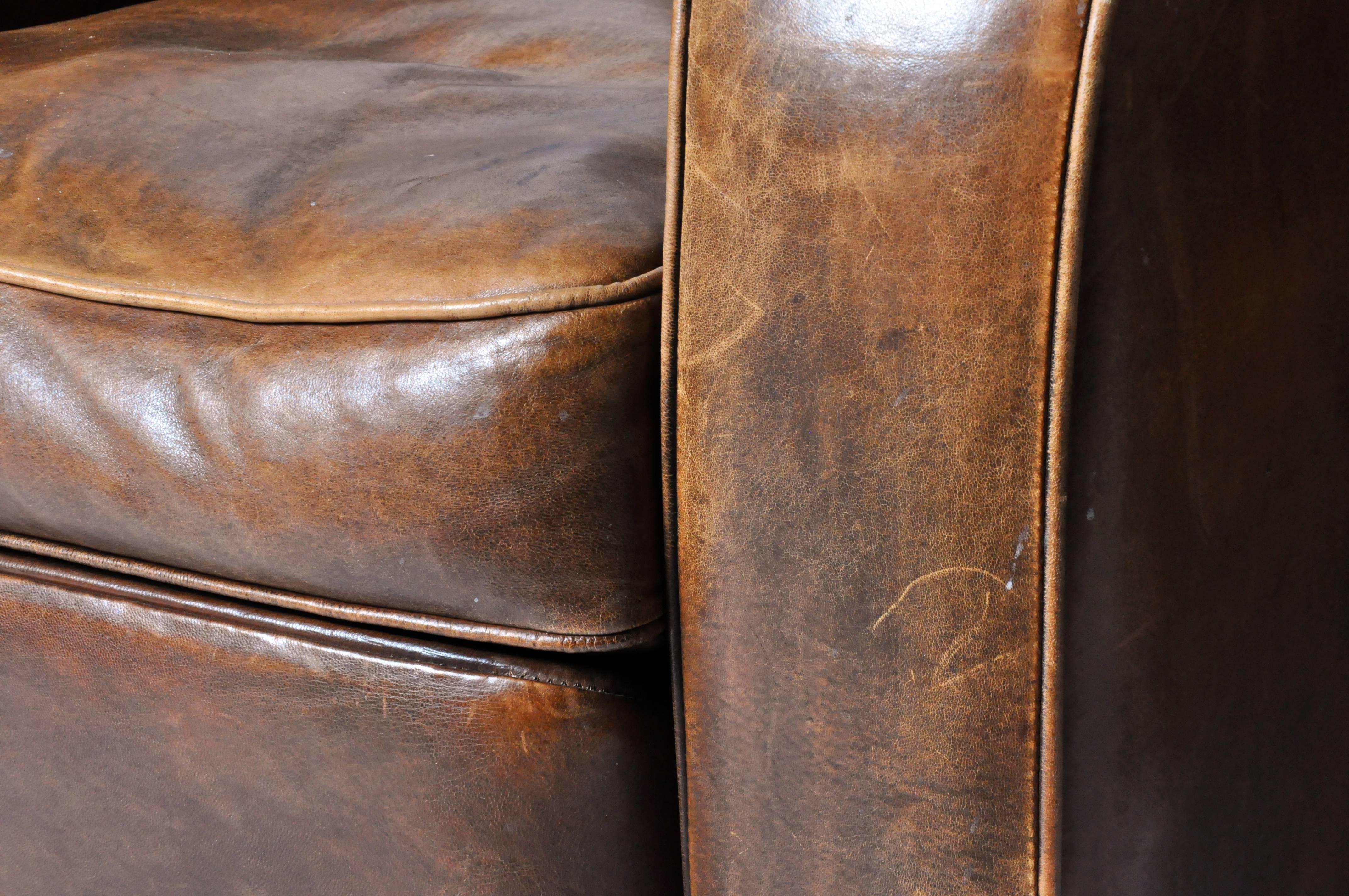 Leather Pair of Rotund Club Chairs