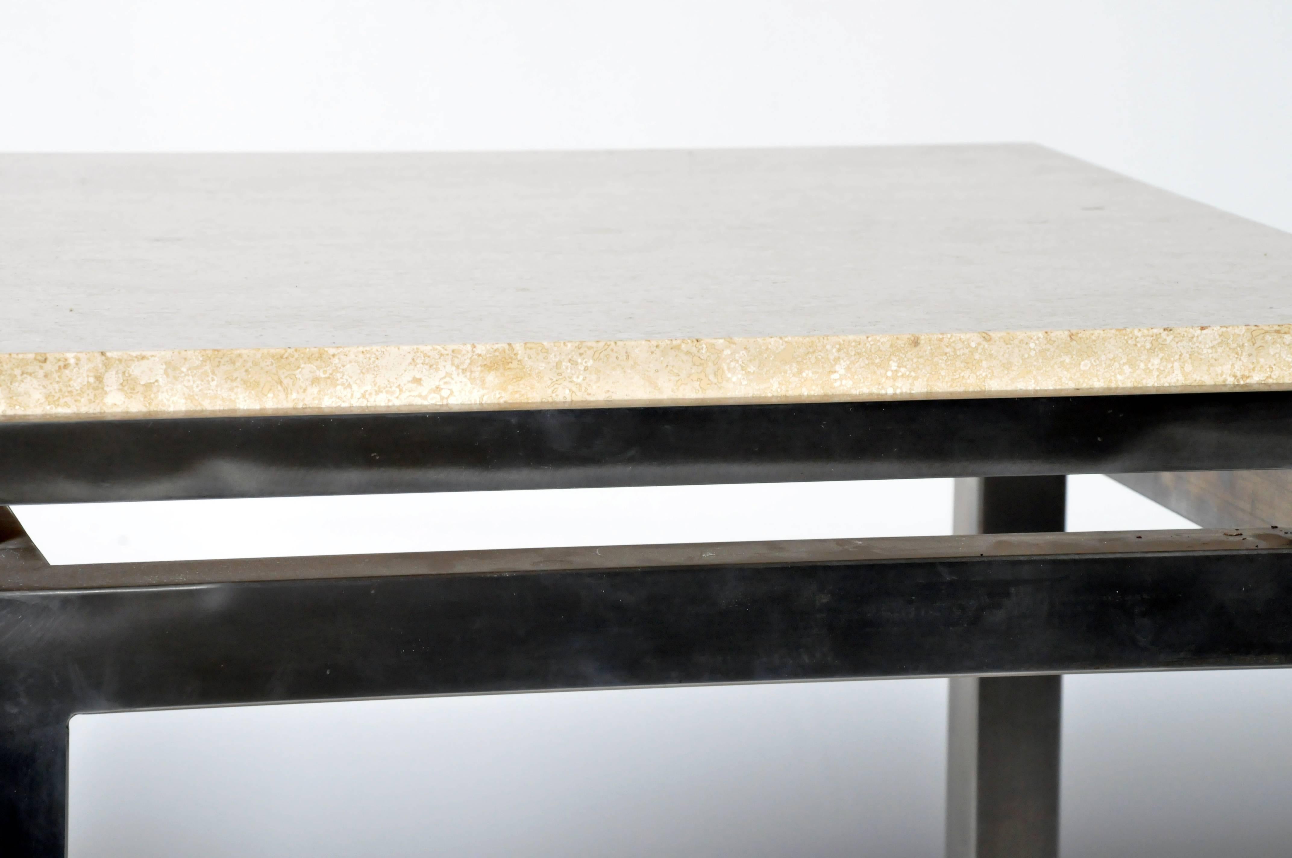 Pair of Two-Tier Travertine Side Tables in the Style of Guy Lefevre 2