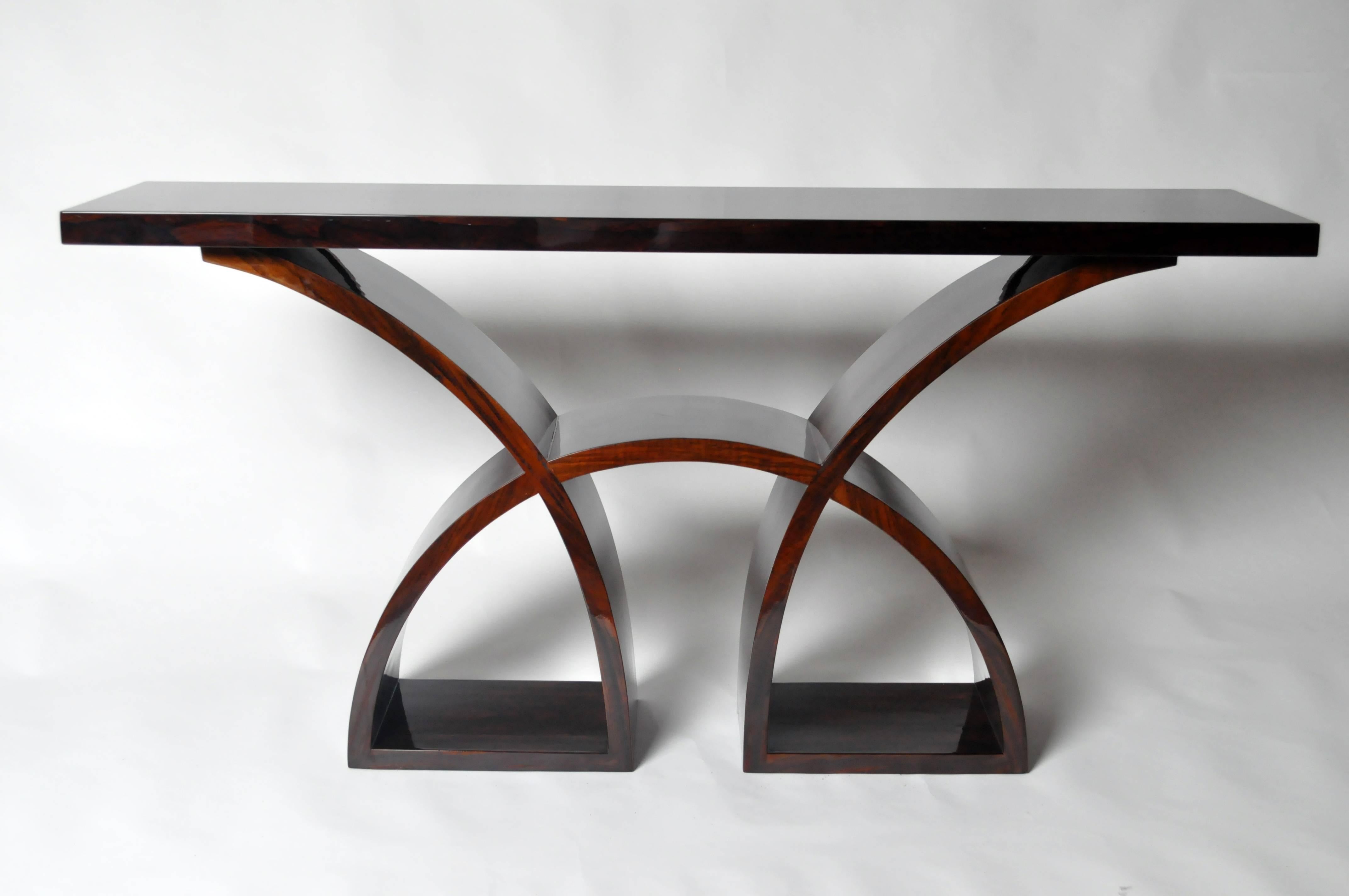 This elegant Art Deco style console table is from Budapest and is made from walnut veneer.