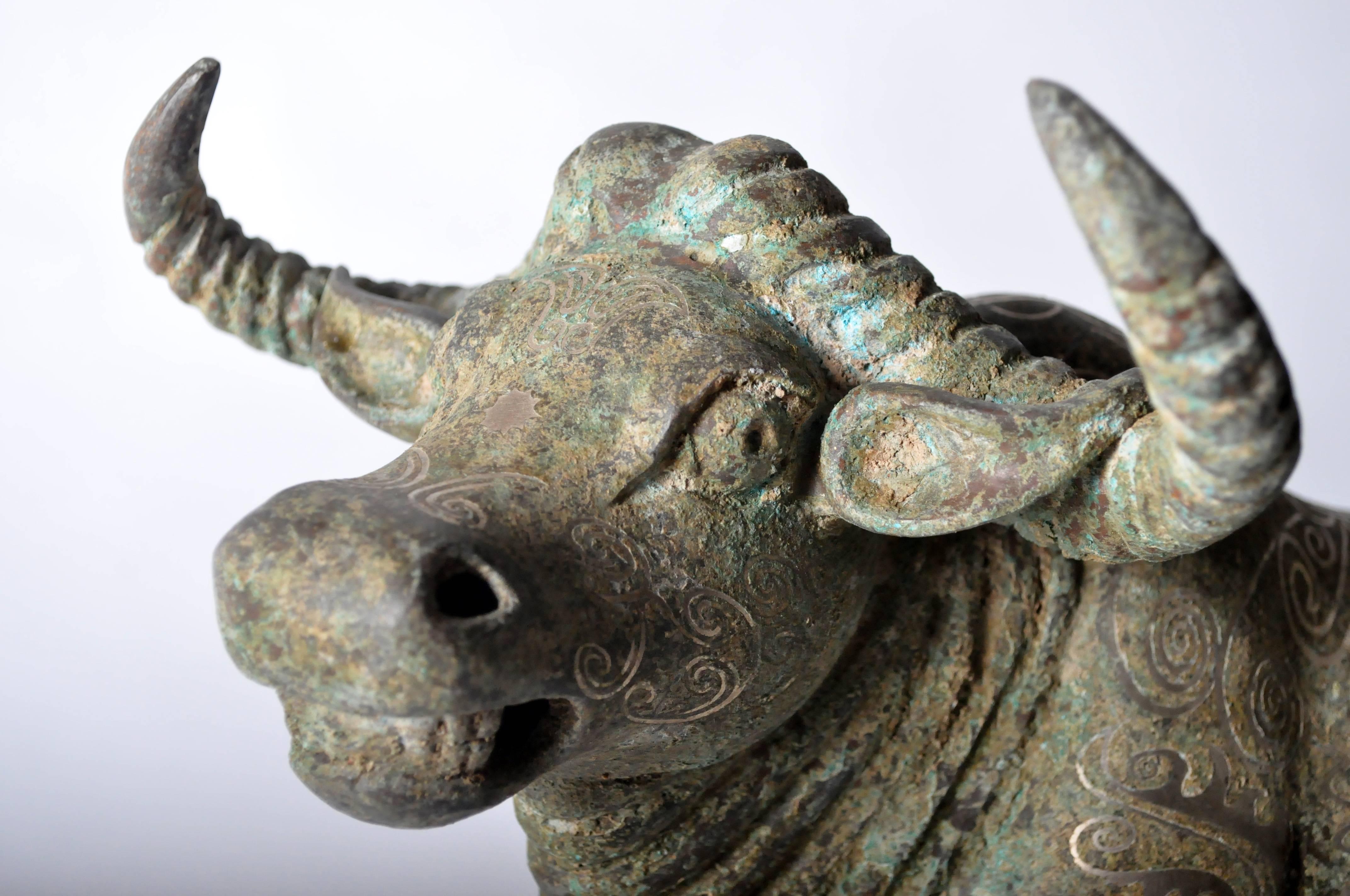 Chinese Bronze Bull Sculpture In Good Condition In Chicago, IL