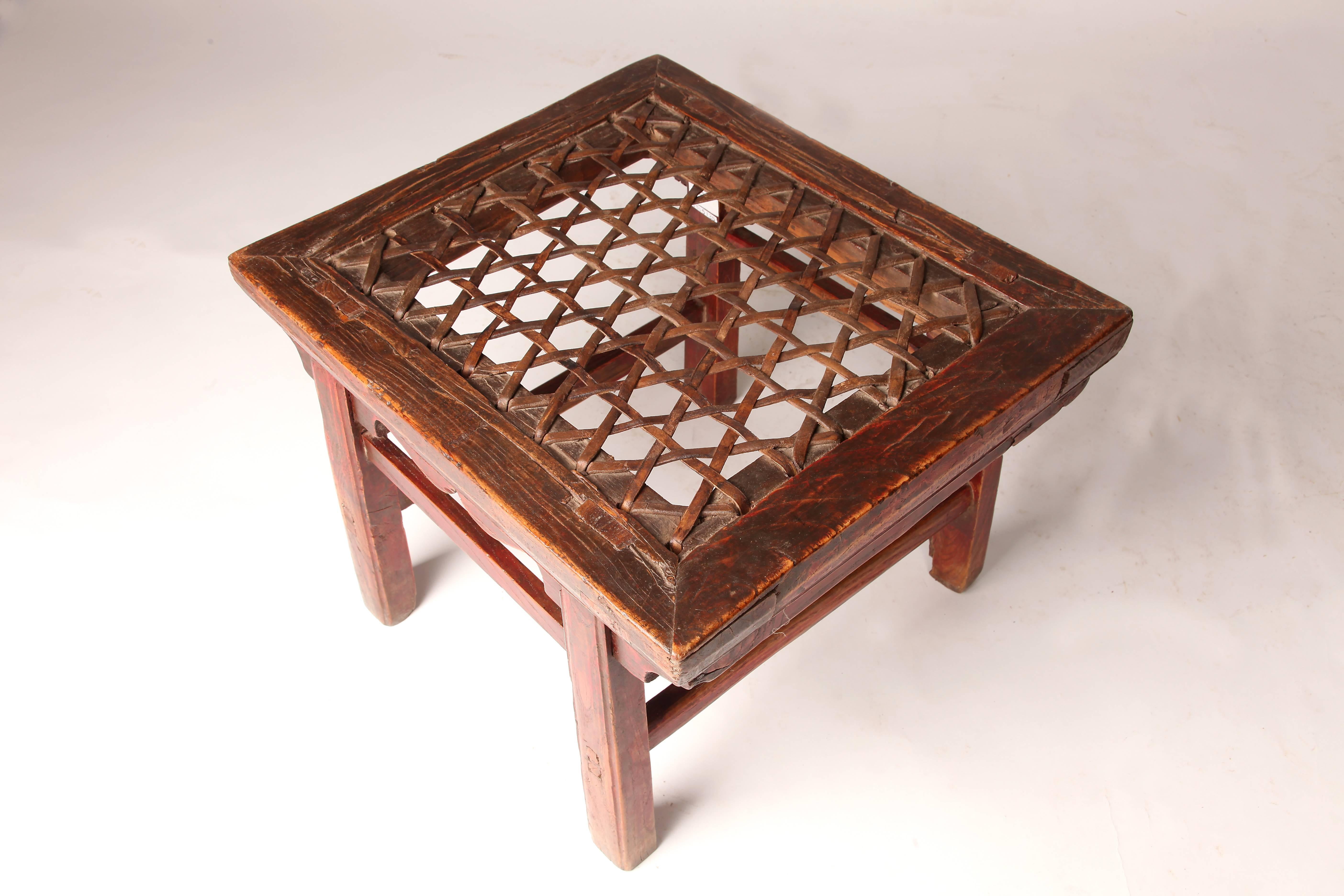 Chinese Rectangular Stool with Woven Seat In Good Condition In Chicago, IL