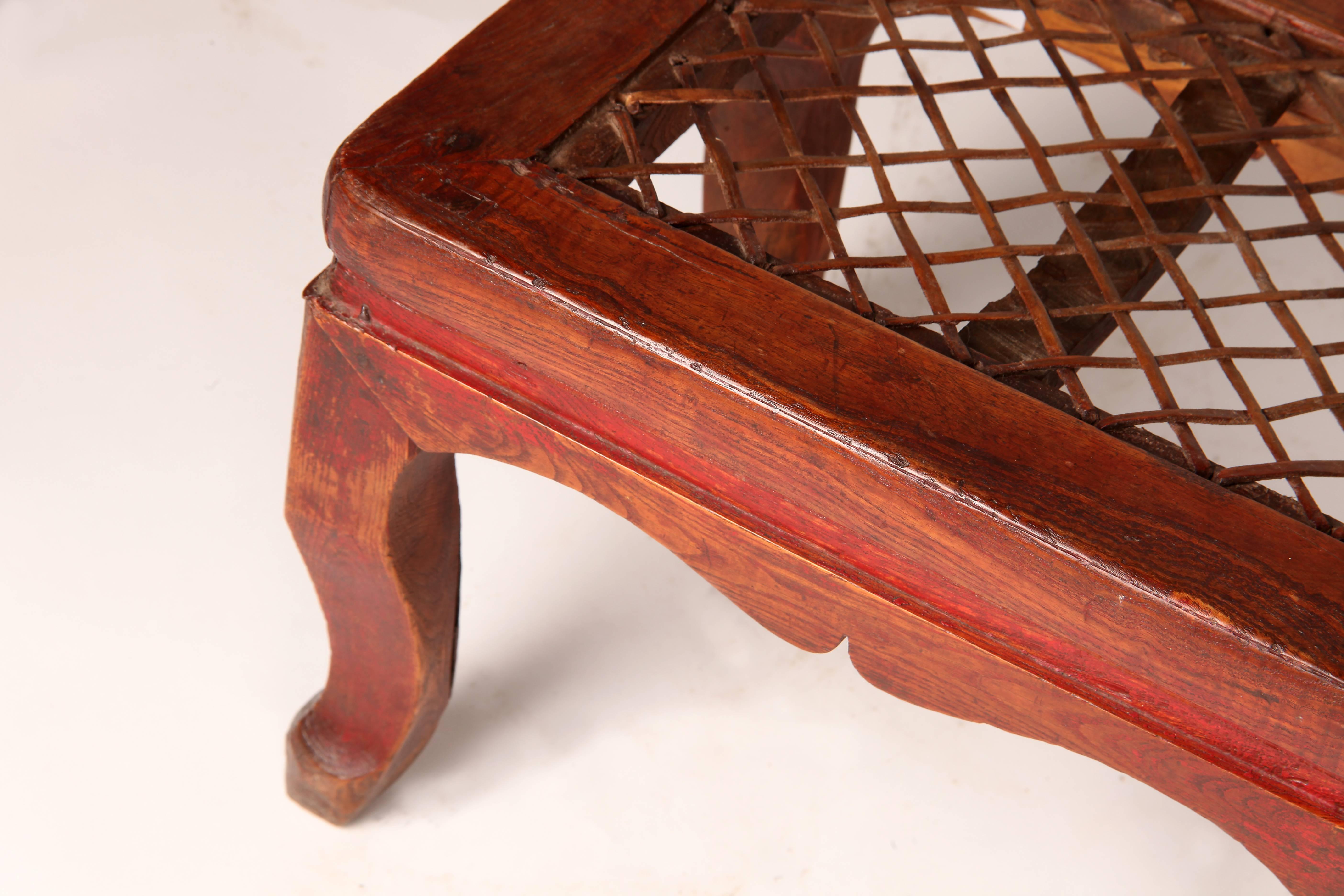 Chinese Rectangular Stools with Woven Seat and Cabriole Legs In Good Condition In Chicago, IL