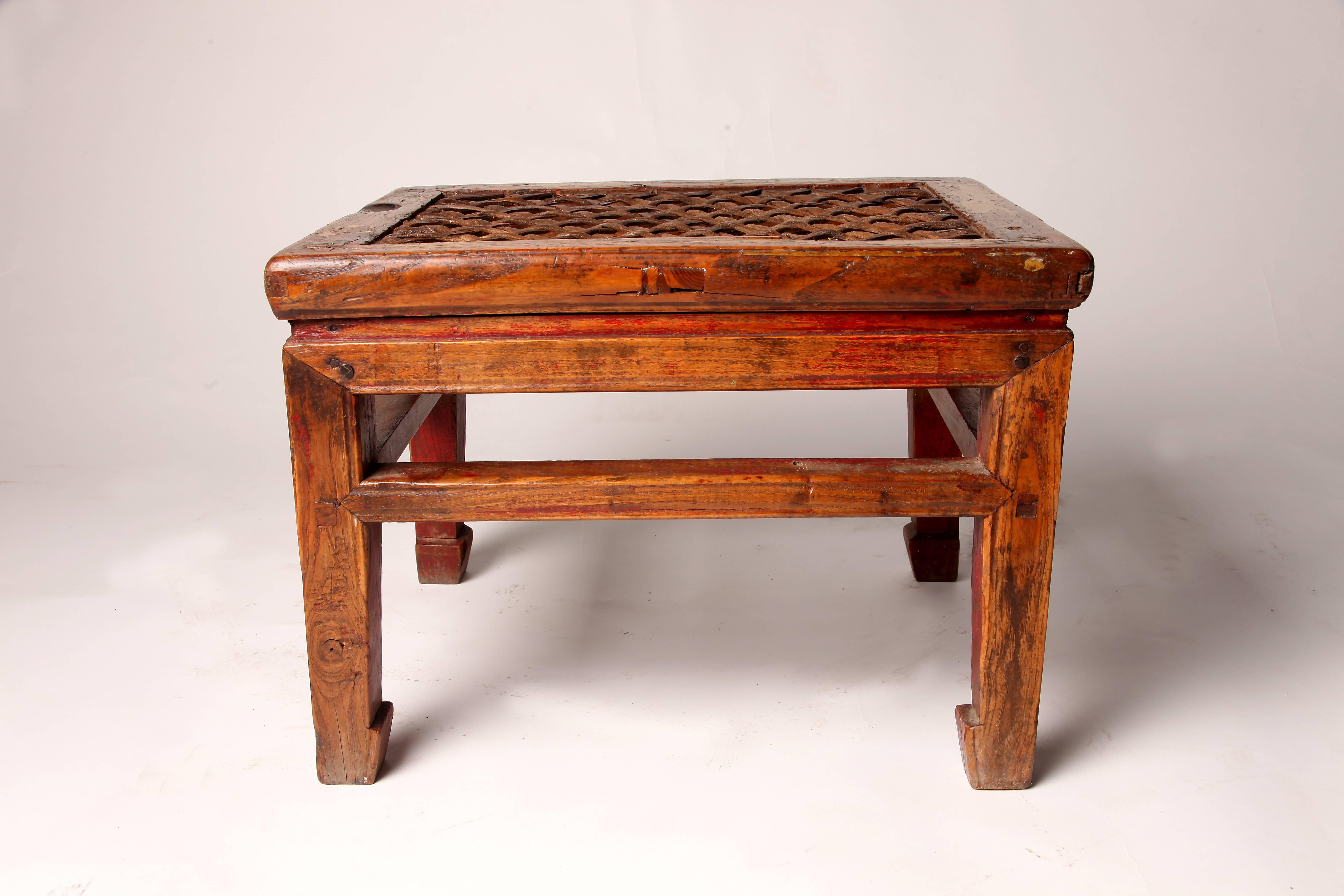 Chinese Rectangular Stool with Woven Seat and Horse-Hoof Feet In Good Condition In Chicago, IL