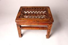 Chinese Rectangular Stool with Woven Seat and Horse-Hoof Feet