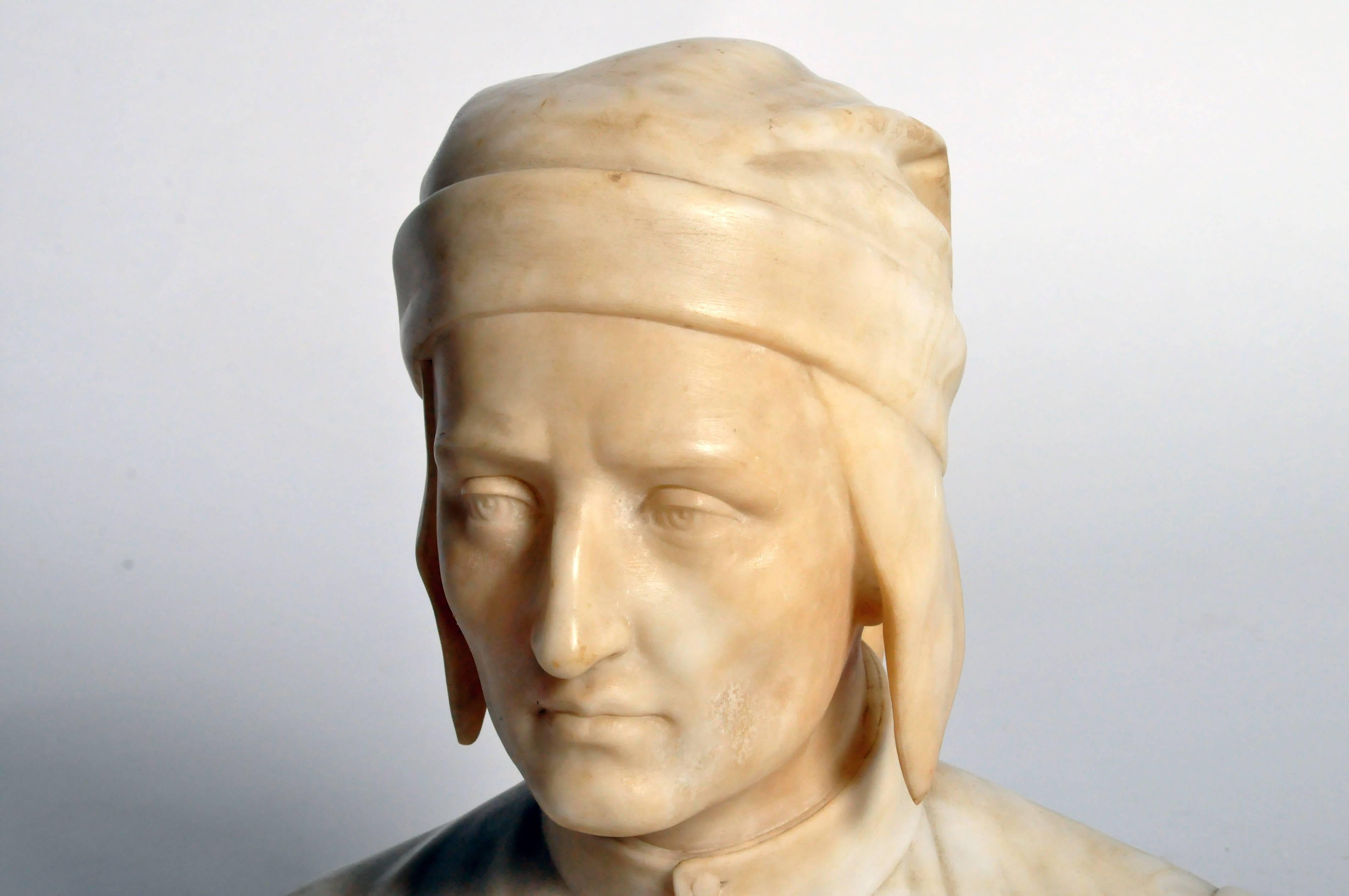 The Italian philosopher, scholar and poet is depicted wearing his traditional robe and cap in exquisitely carved detail.