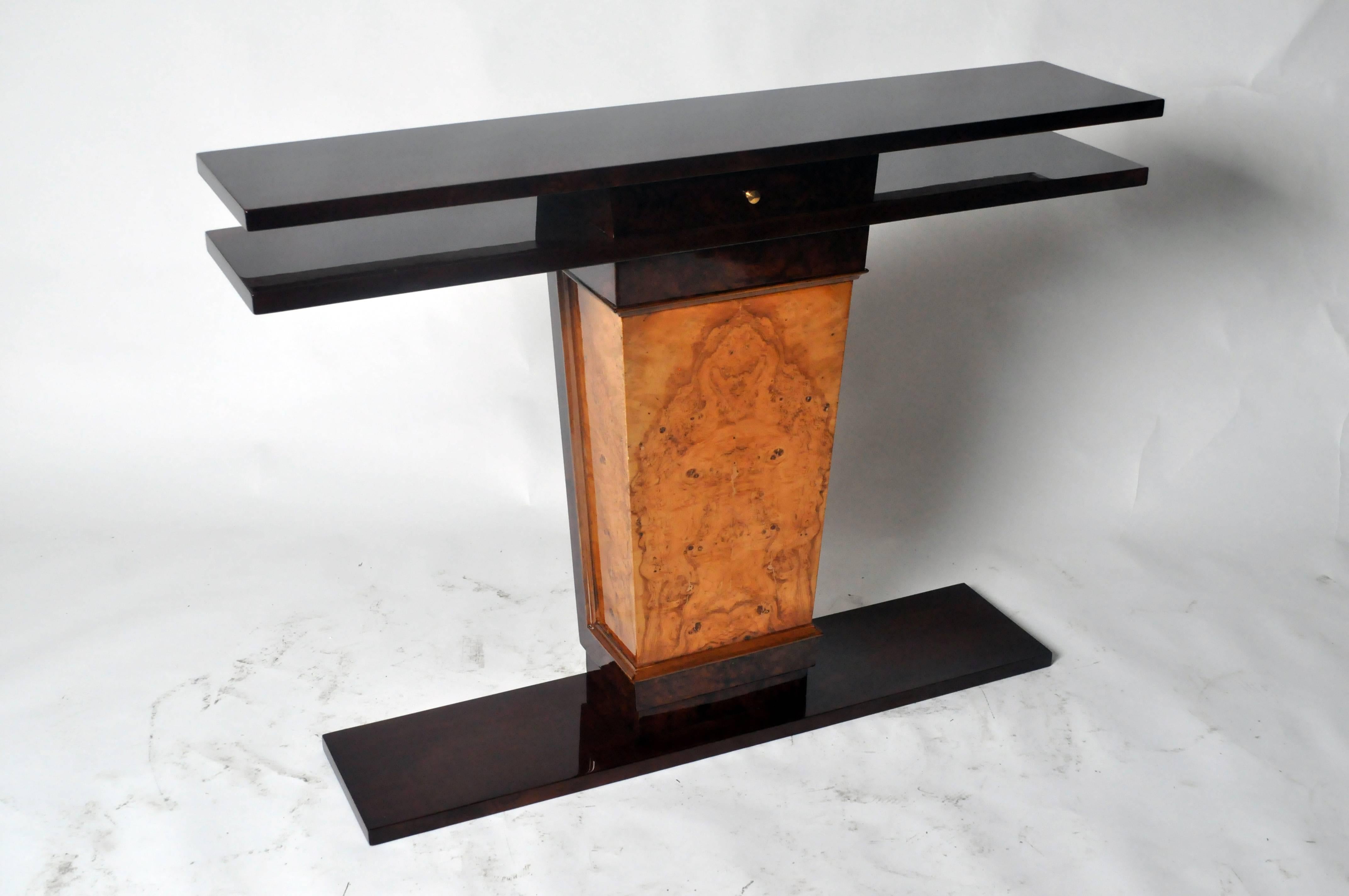 Hungarian Art Deco Style Pedestal Console Table with Drawer