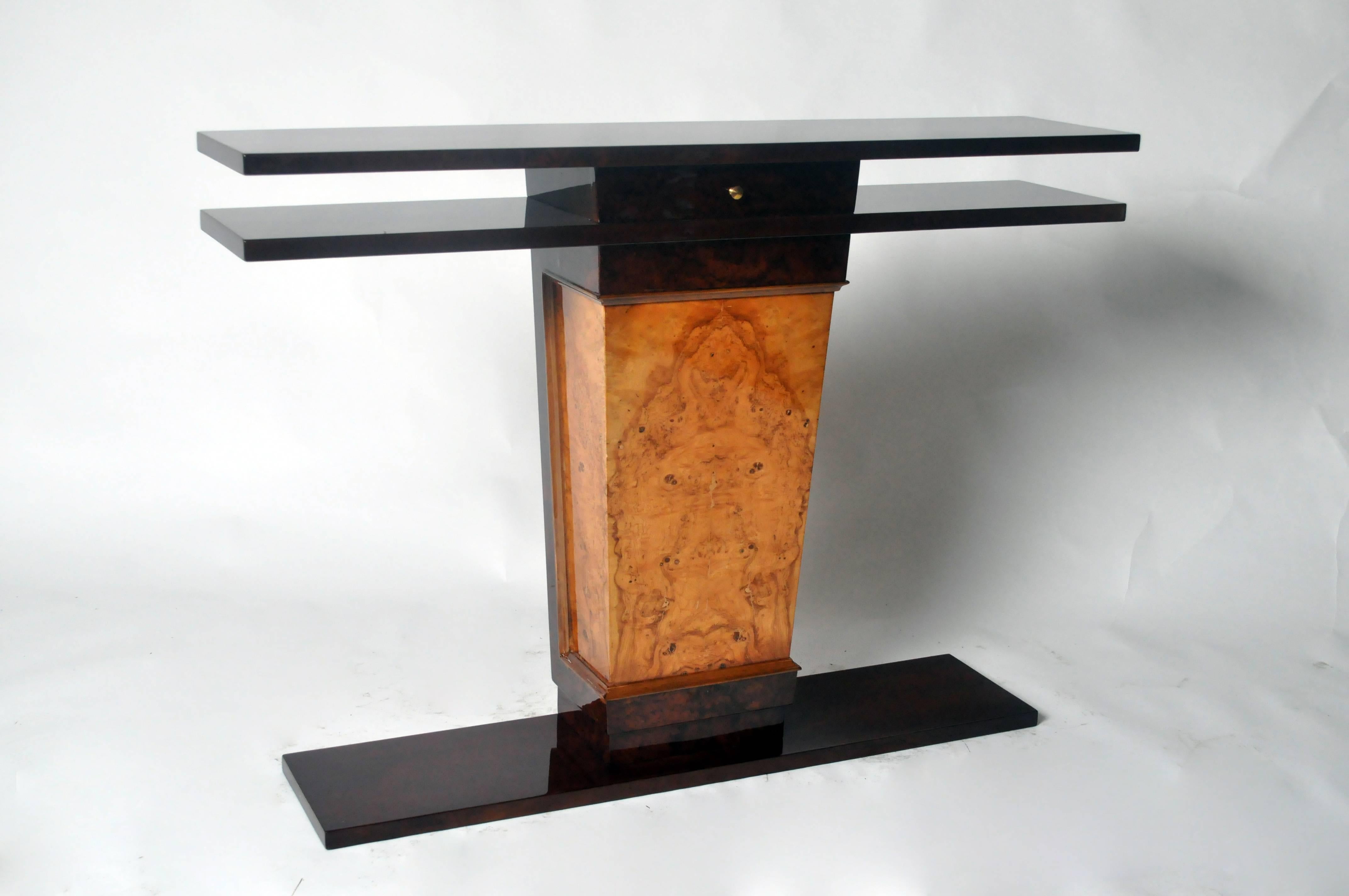 Art Deco Style Pedestal Console Table with Drawer In Good Condition In Chicago, IL