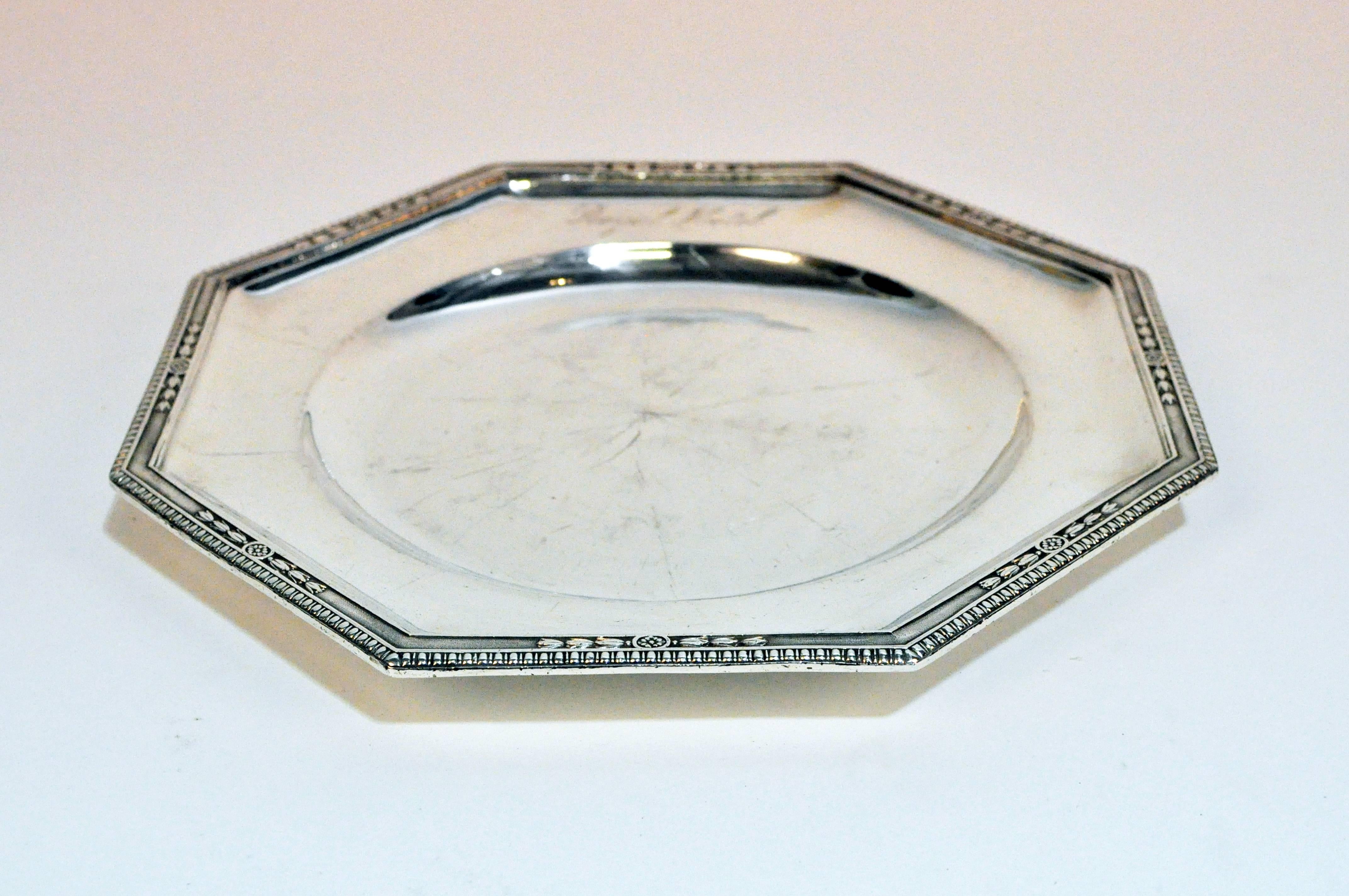 This elegant Art Deco set of silver plated tray and bowl is from France, circa 1930.