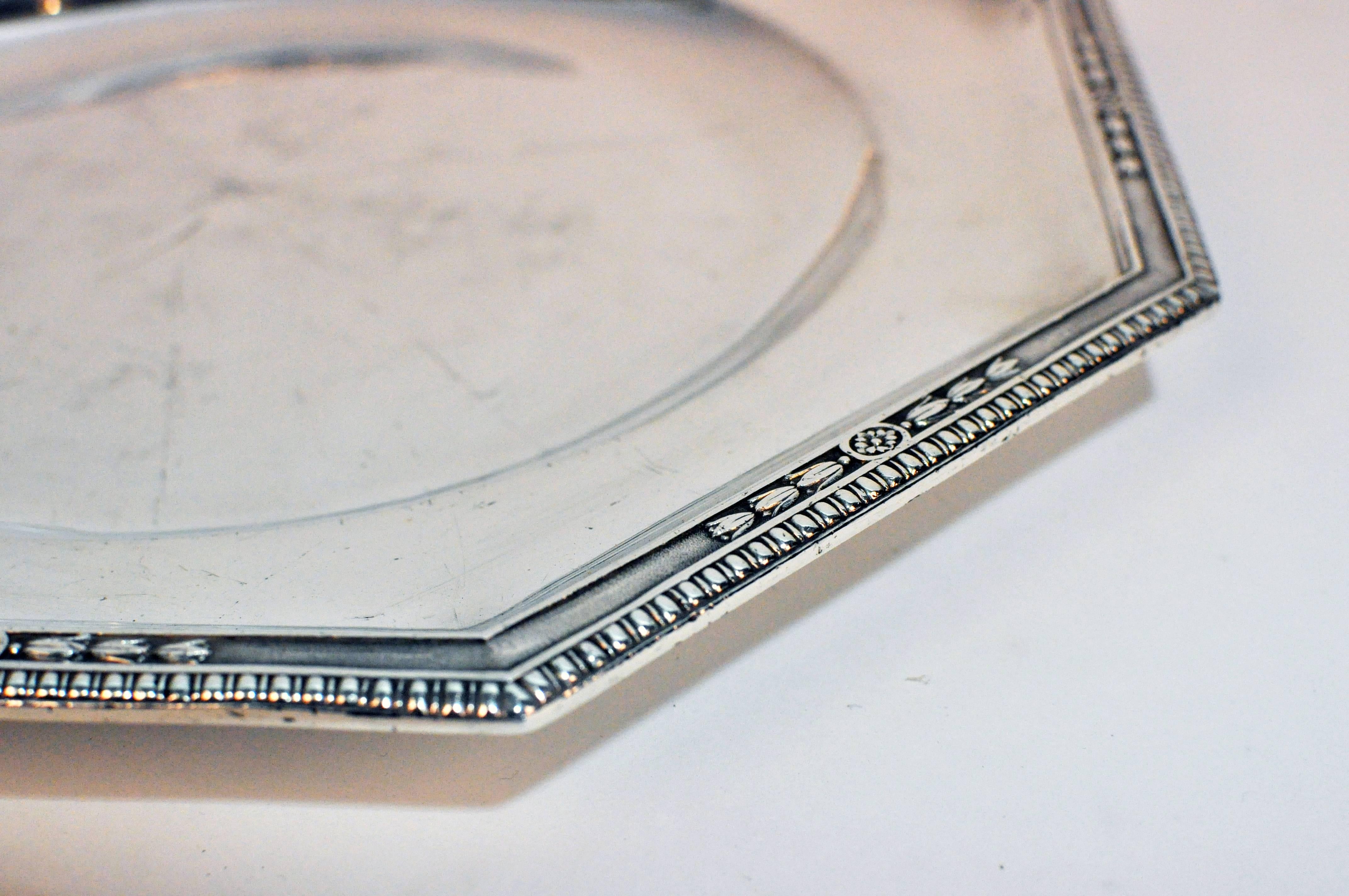 French Art Deco Set of Silver Plated Tray and Bowl