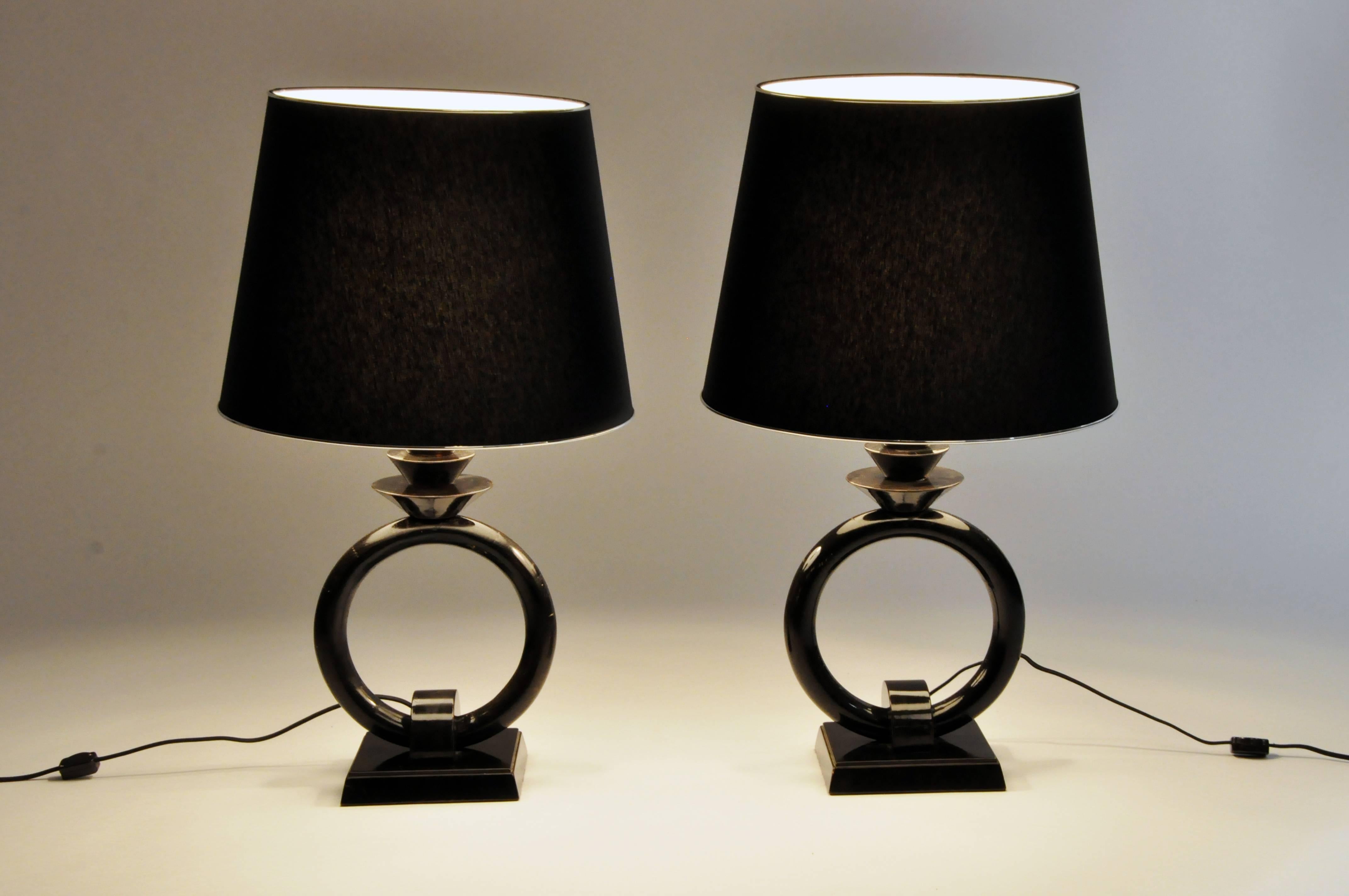 This handsome Mid-Century pair of lamps is from Budapest, Hungary.