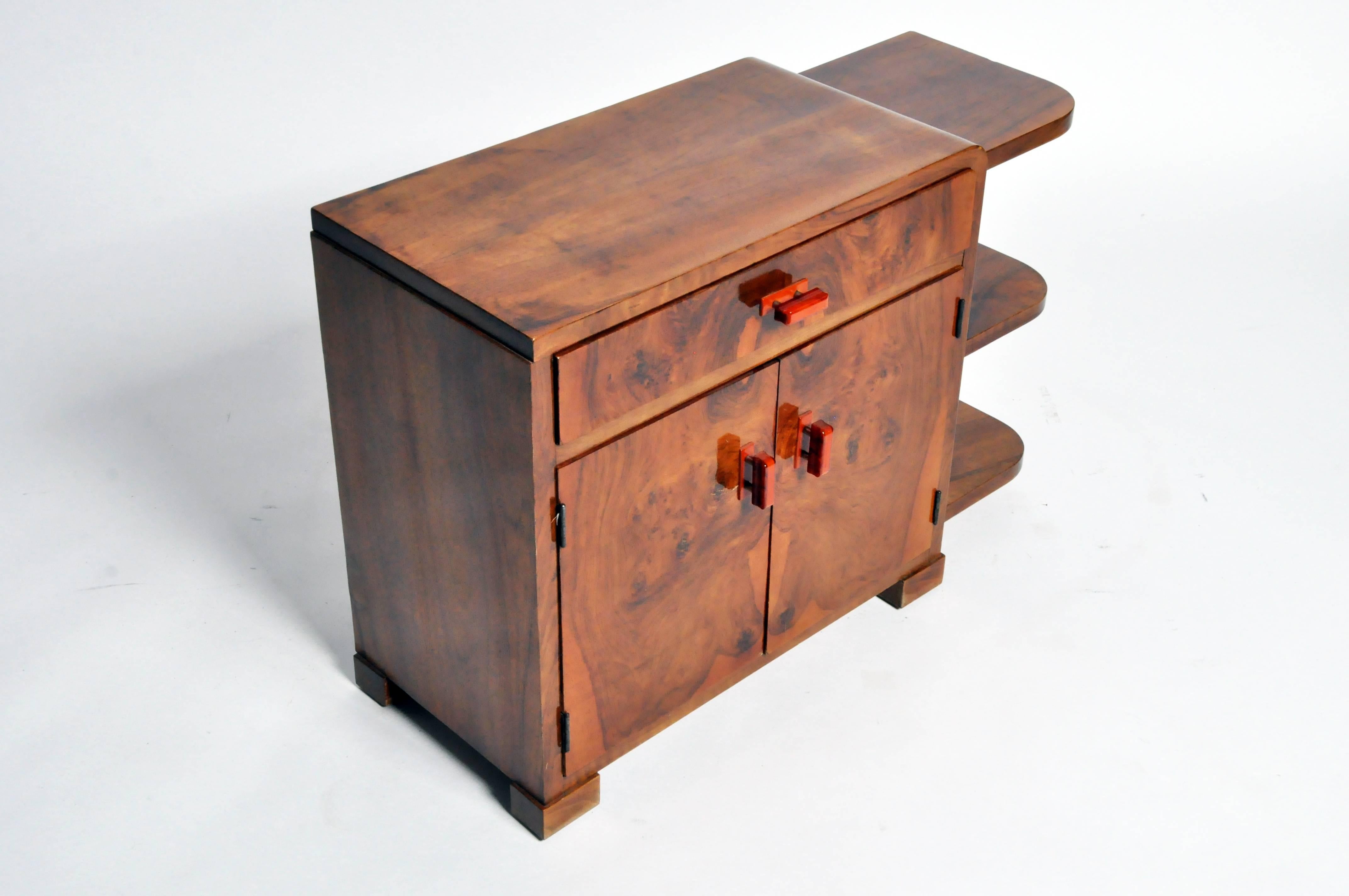 Veneer Art Deco Side Chest with Drawer and Shelves 