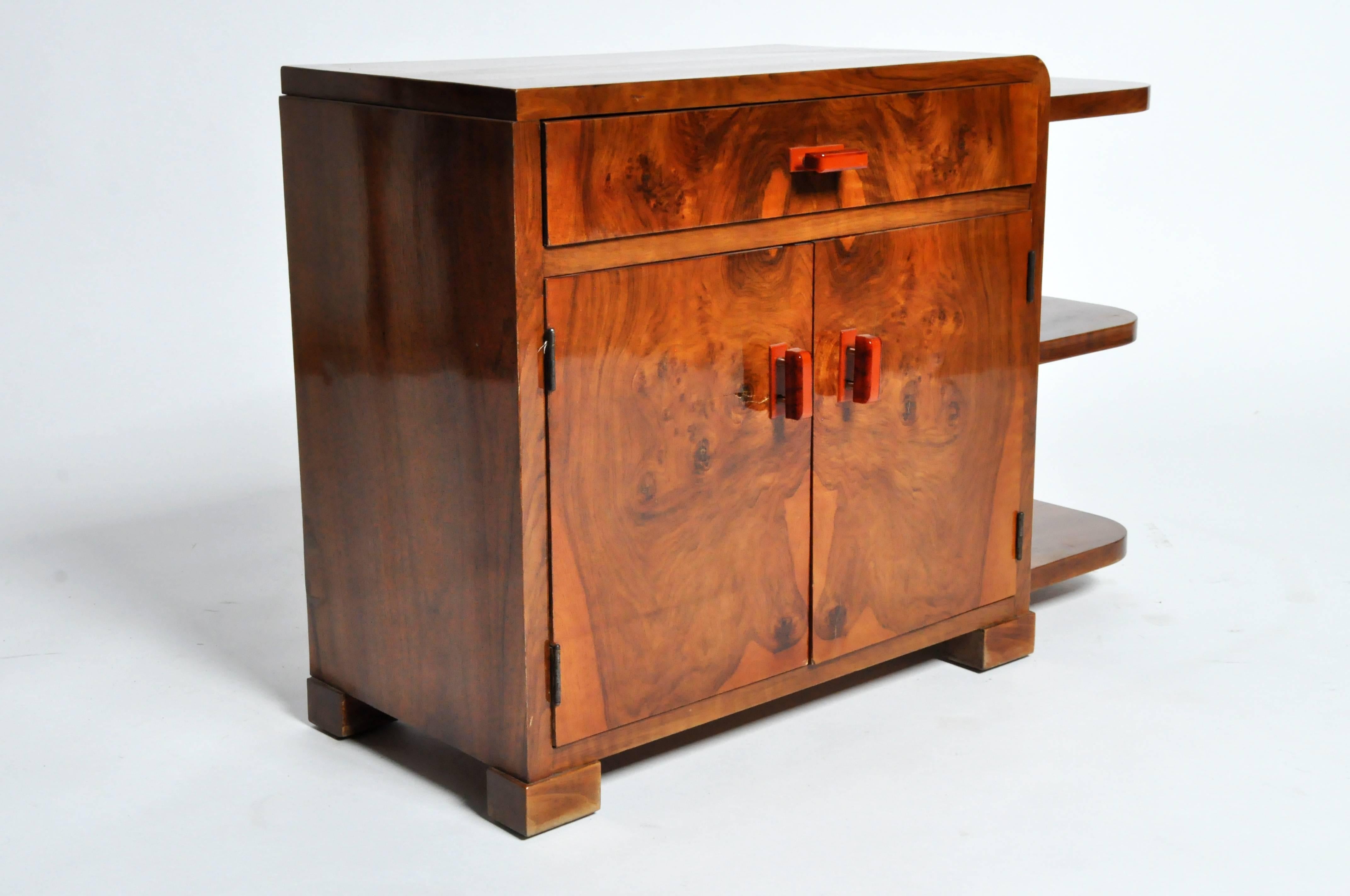 Hungarian Art Deco Side Chest with Drawer and Shelves 