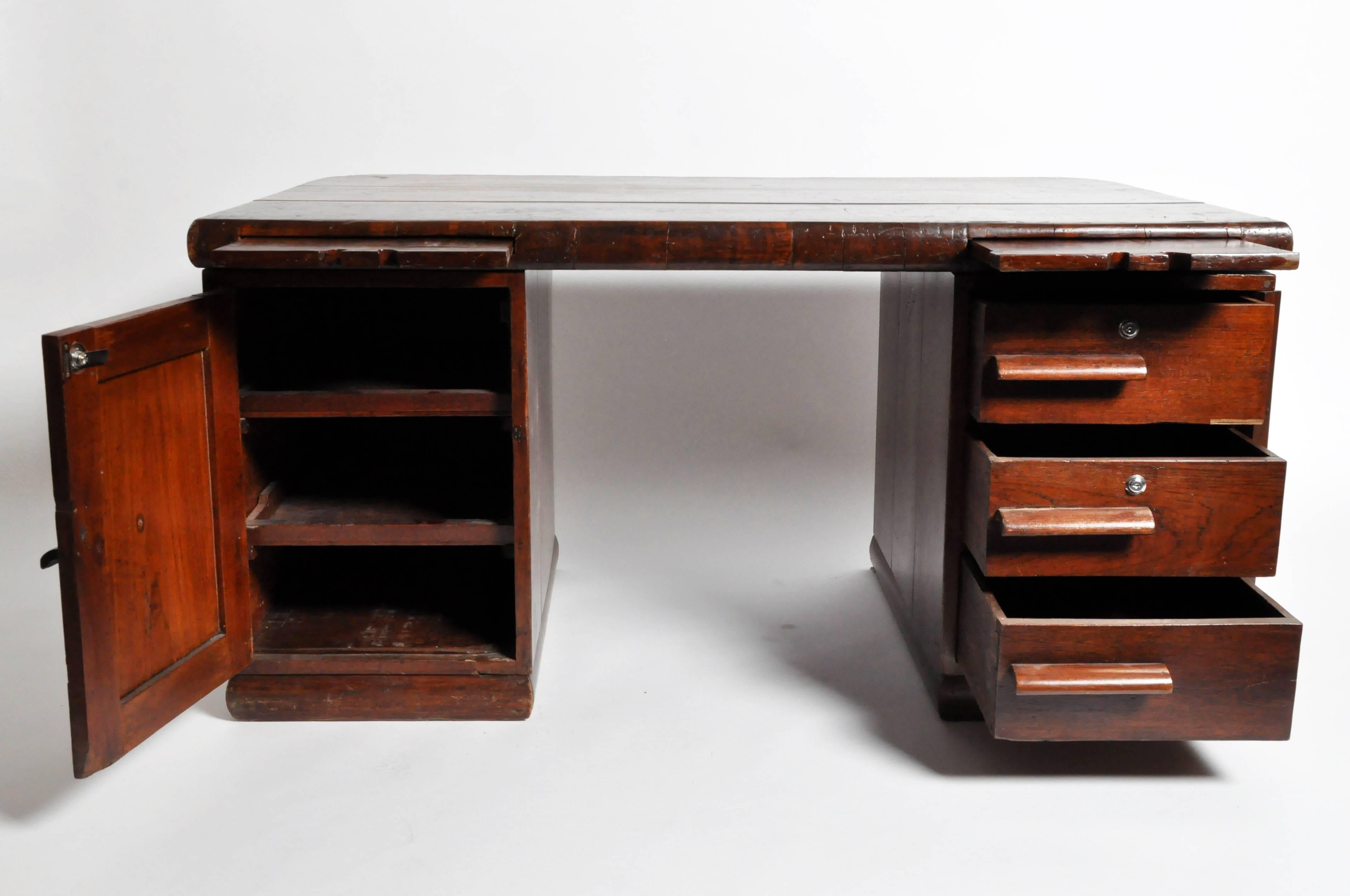 Art Deco Deco Style Teak Wood Partner's Desk