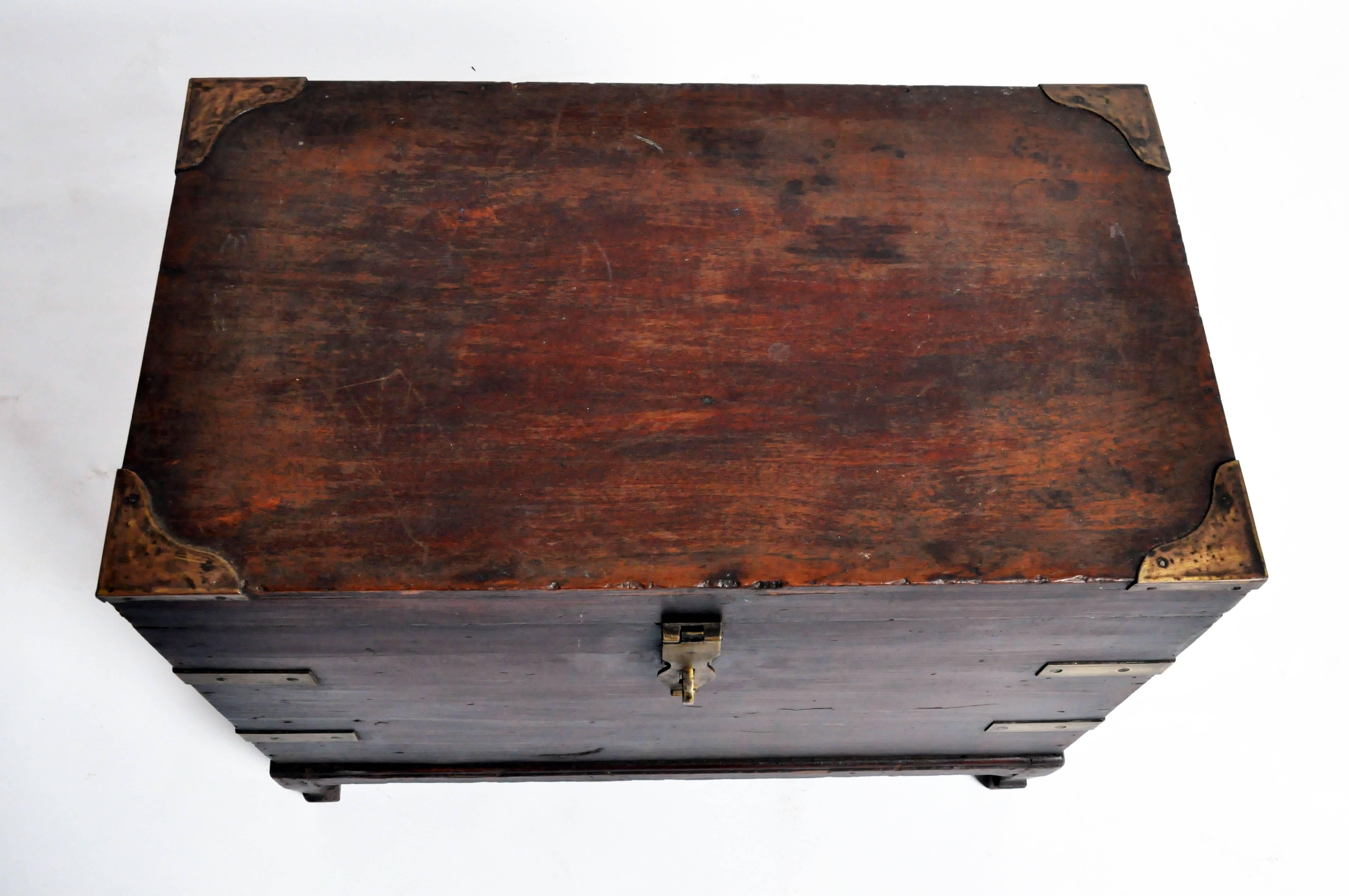 Indian Wooden Storage Box with Brass Trim