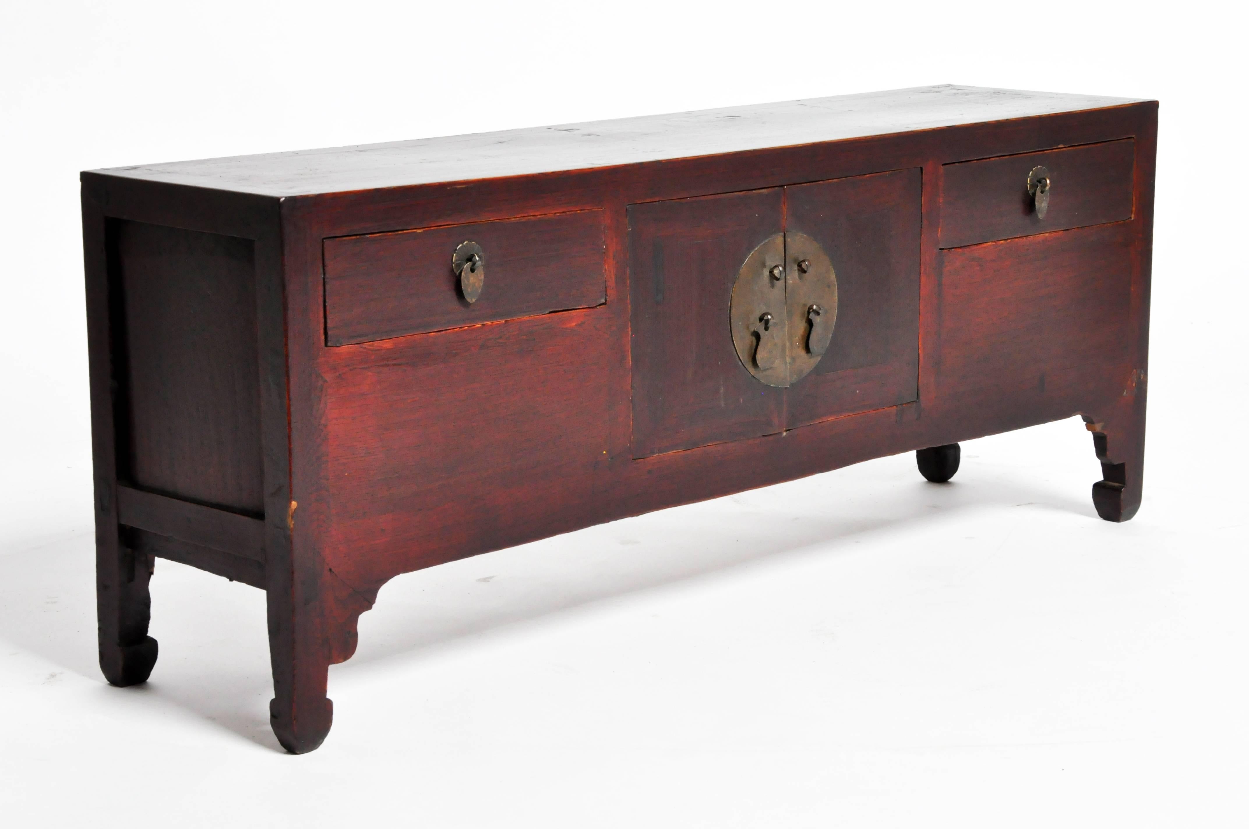 Chinese Low Kang Chest with Two Drawers and Original Patina