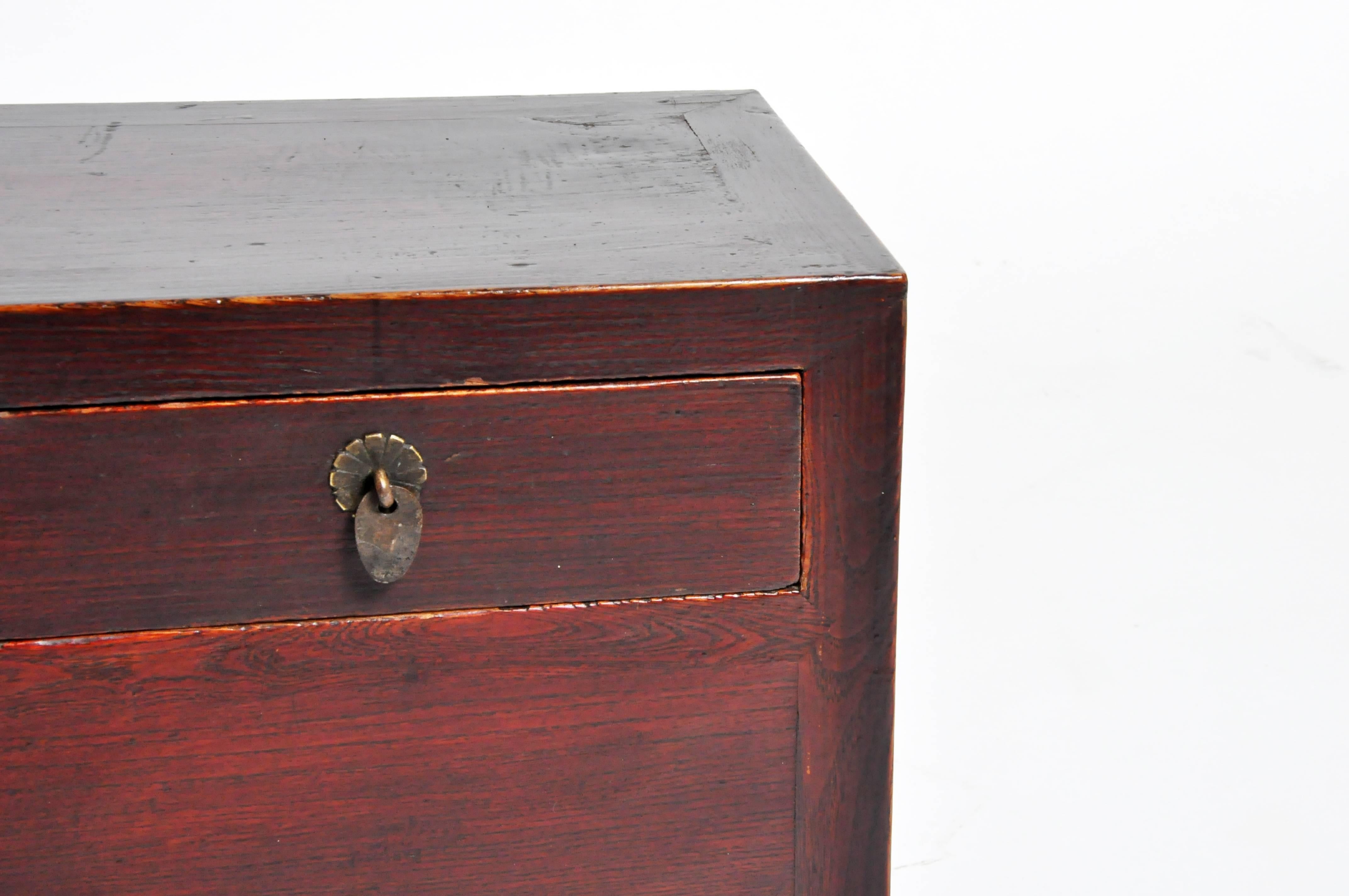 20th Century Low Kang Chest with Two Drawers and Original Patina