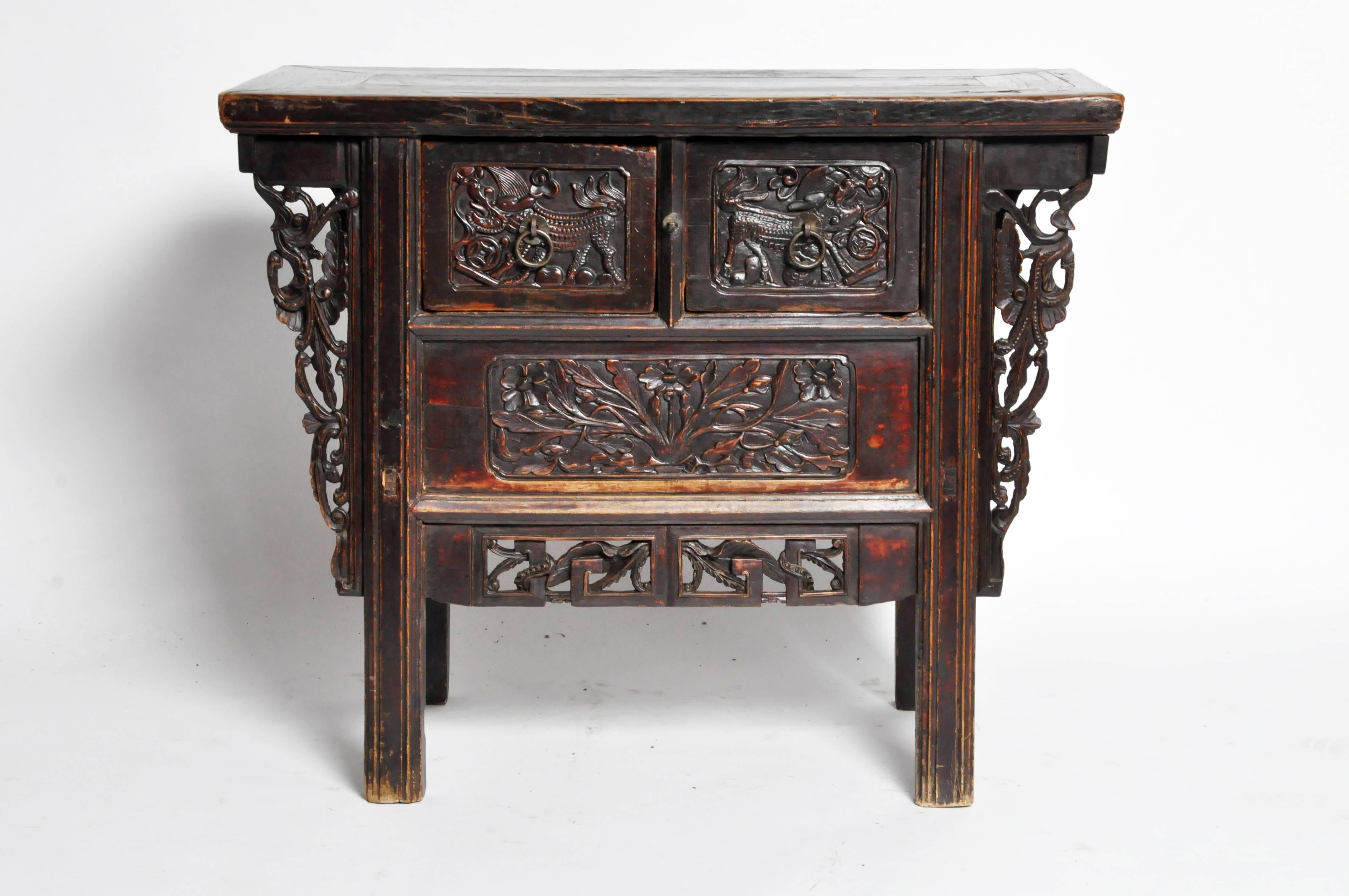 Qing Chinese Butterfly Chest with Carved Wings