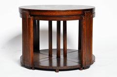 Art Deco Round Coffee Table with Four Nesting Tables