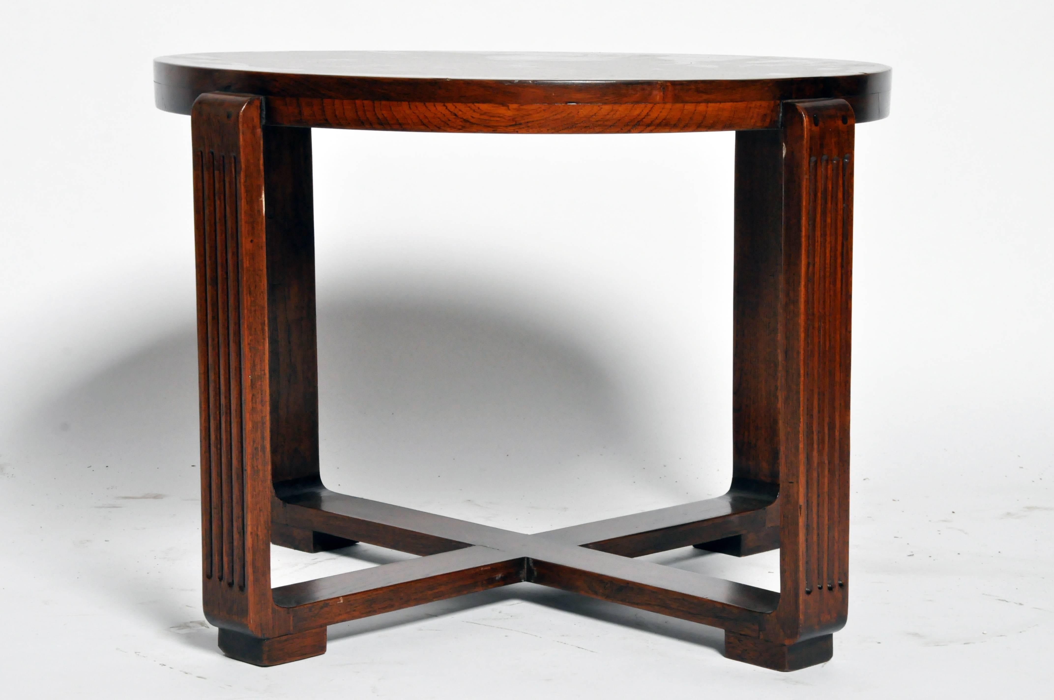 Burmese Art Deco Round Coffee Table with Four Nesting Tables