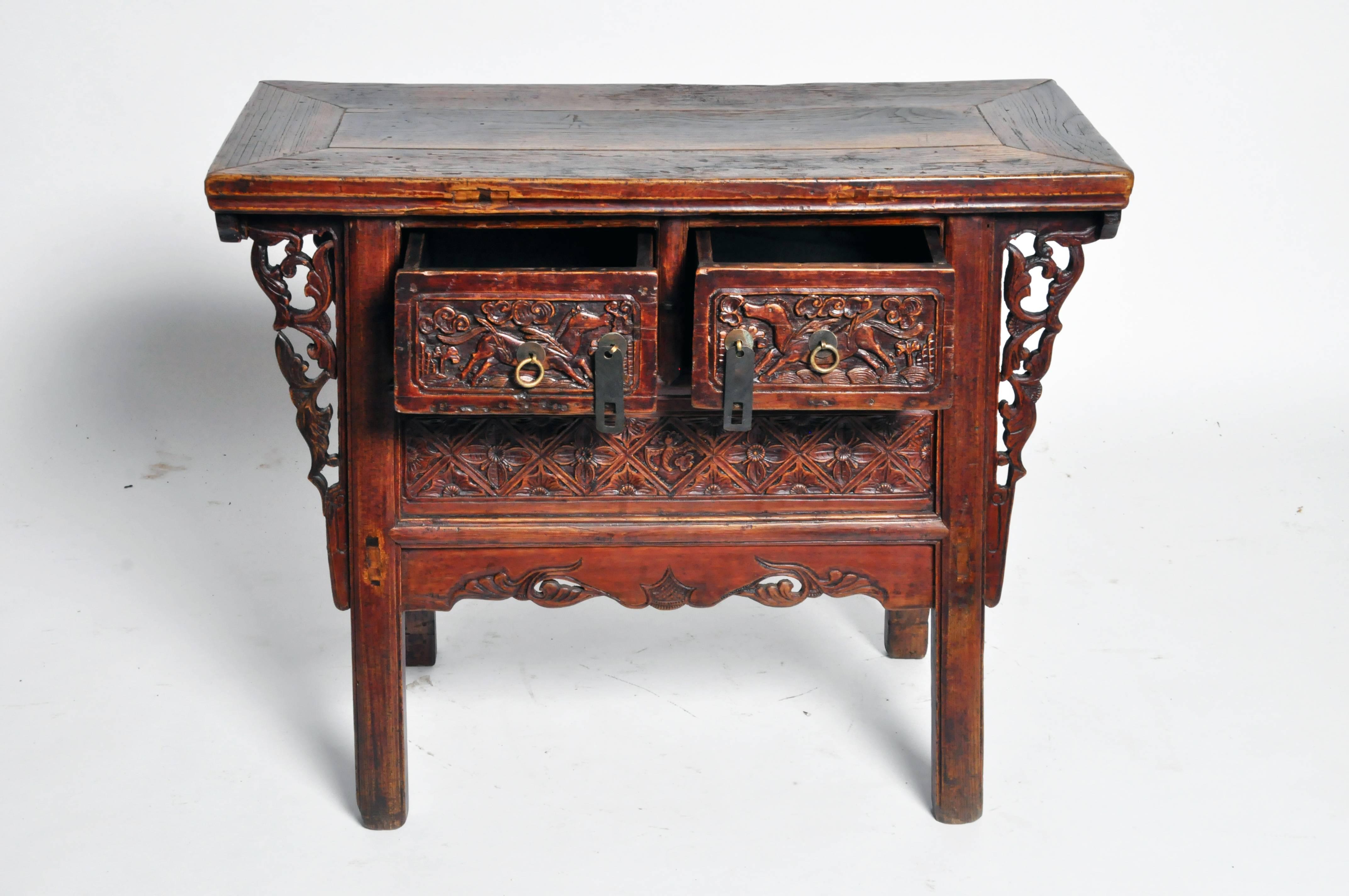 Chinese Butterfly Chest with Carved Wings with Original Patina