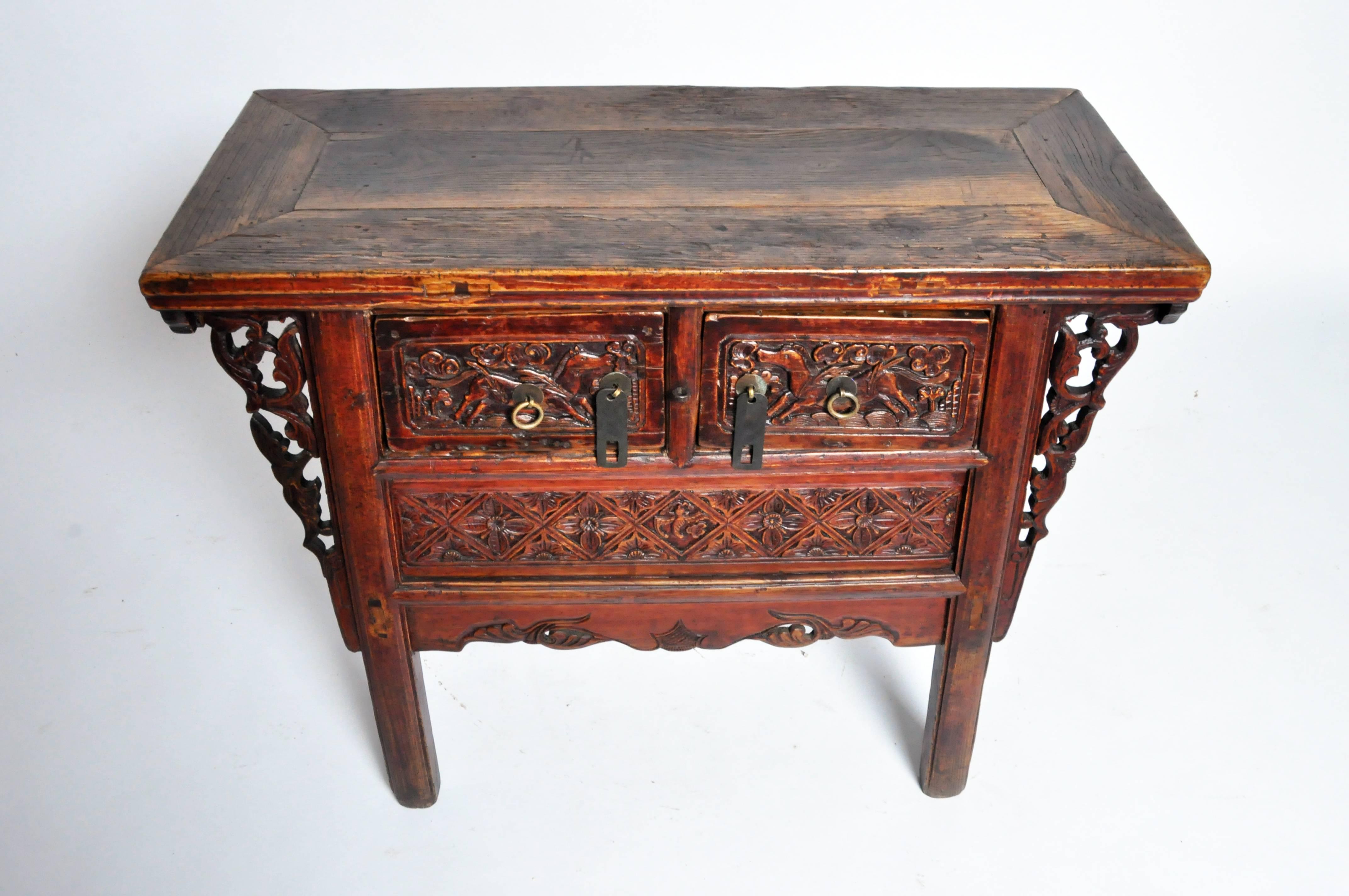 Qing Butterfly Chest with Carved Wings with Original Patina