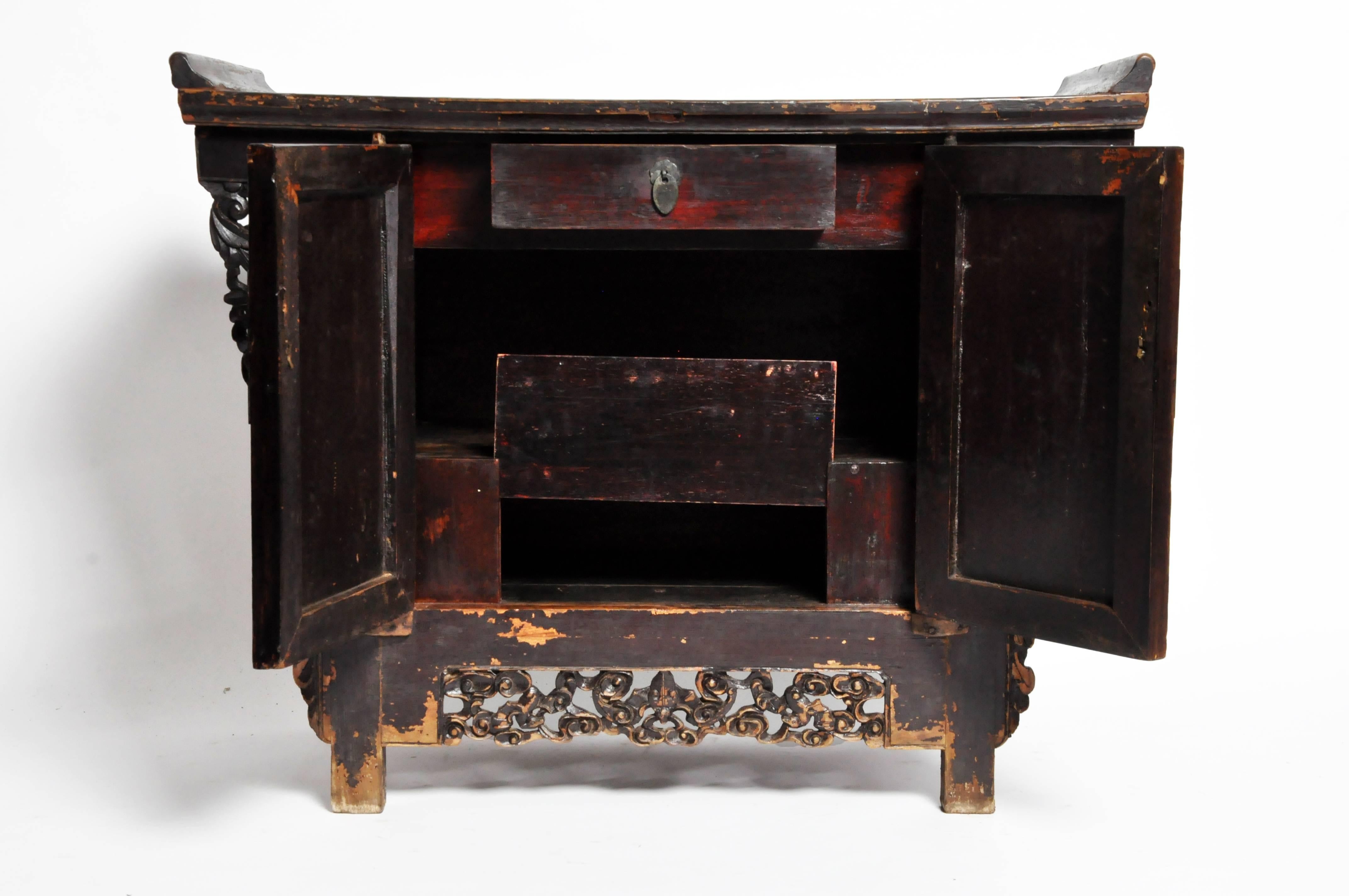 Chinese Butterfly Chest with Carved Wings and Original Patina