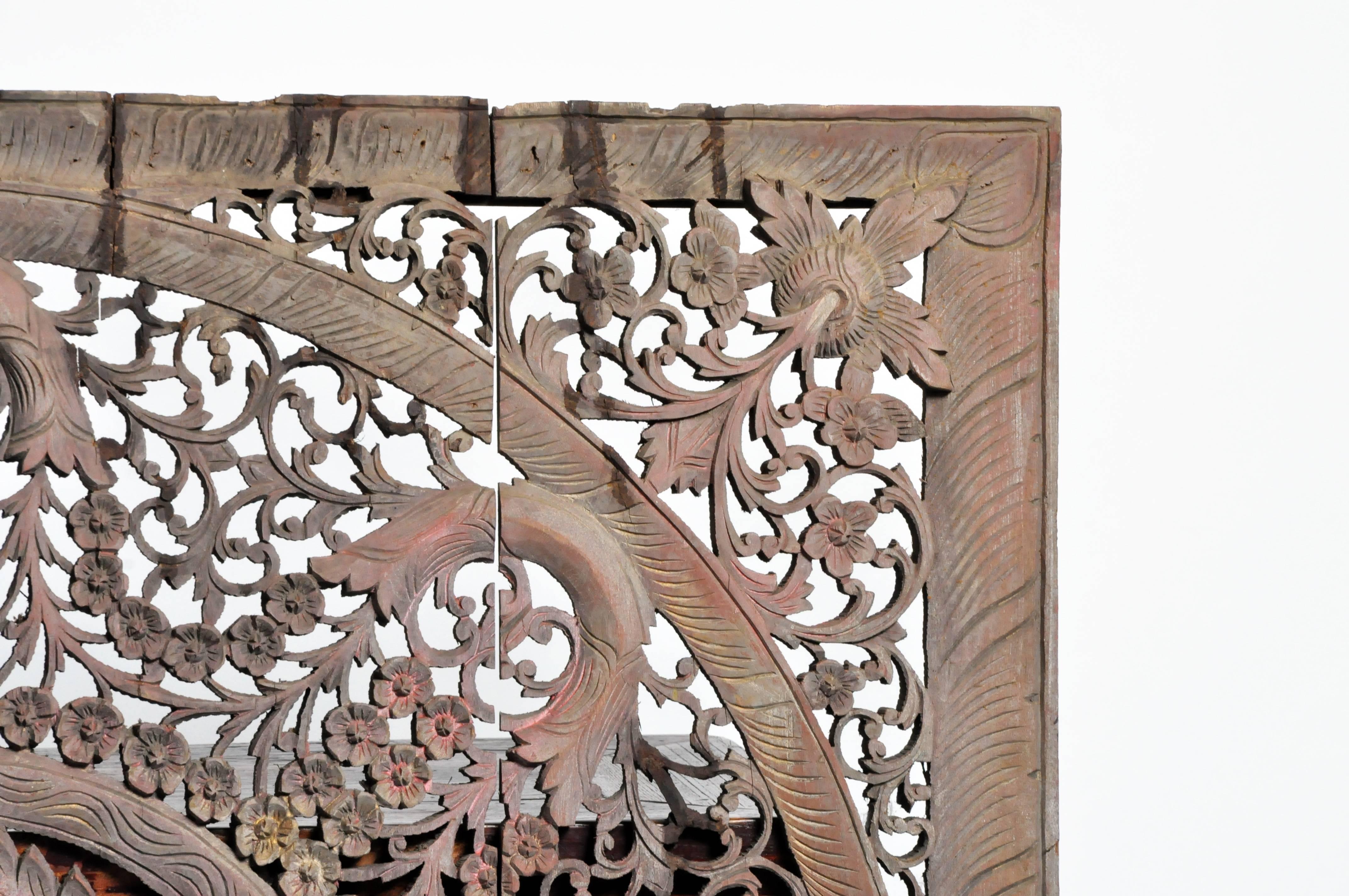 Contemporary Carved Ceiling Panel with Flower Motifs