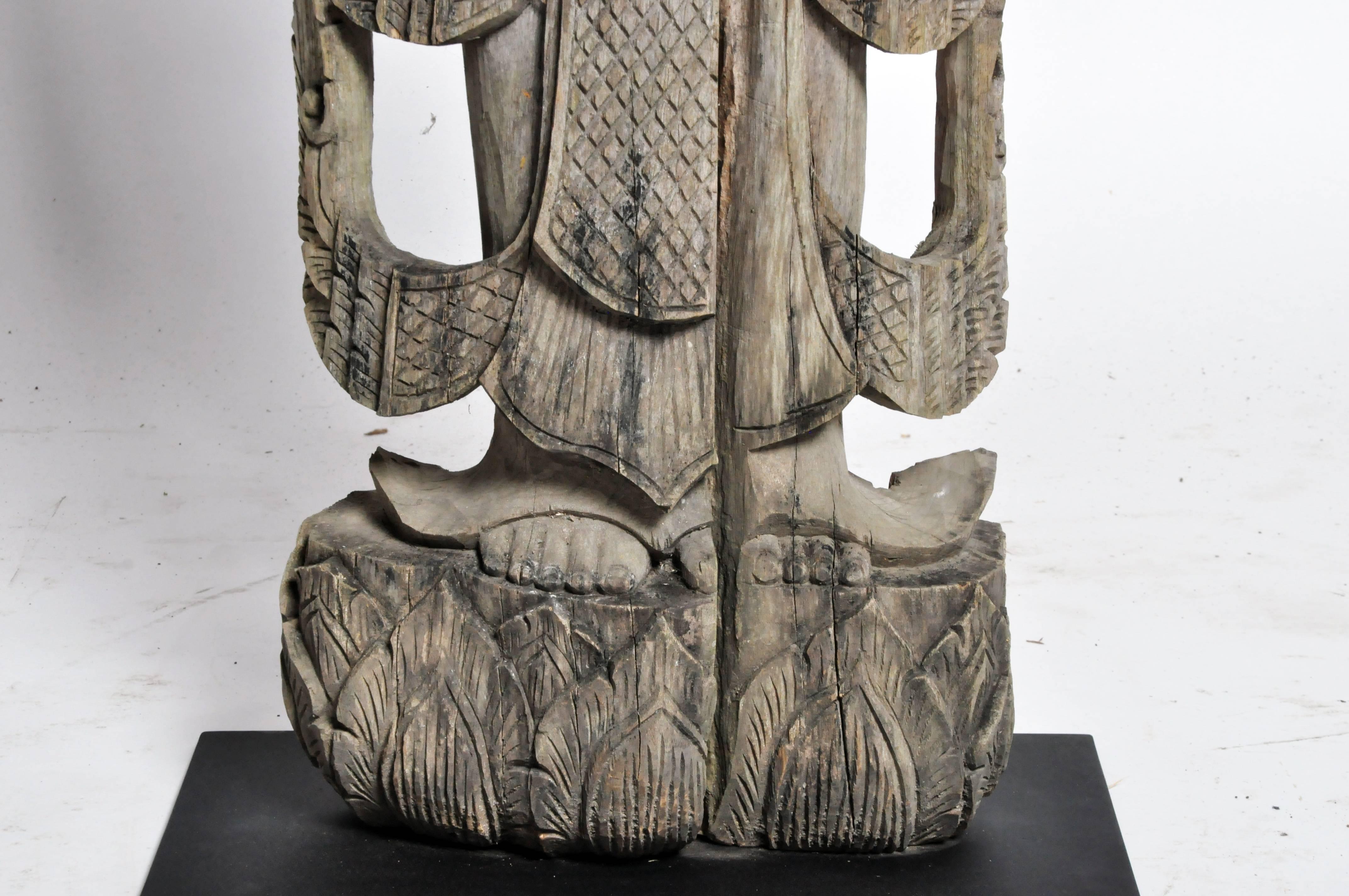 Wooden Thai Greeting Angel Sculpture on Metal Base 5
