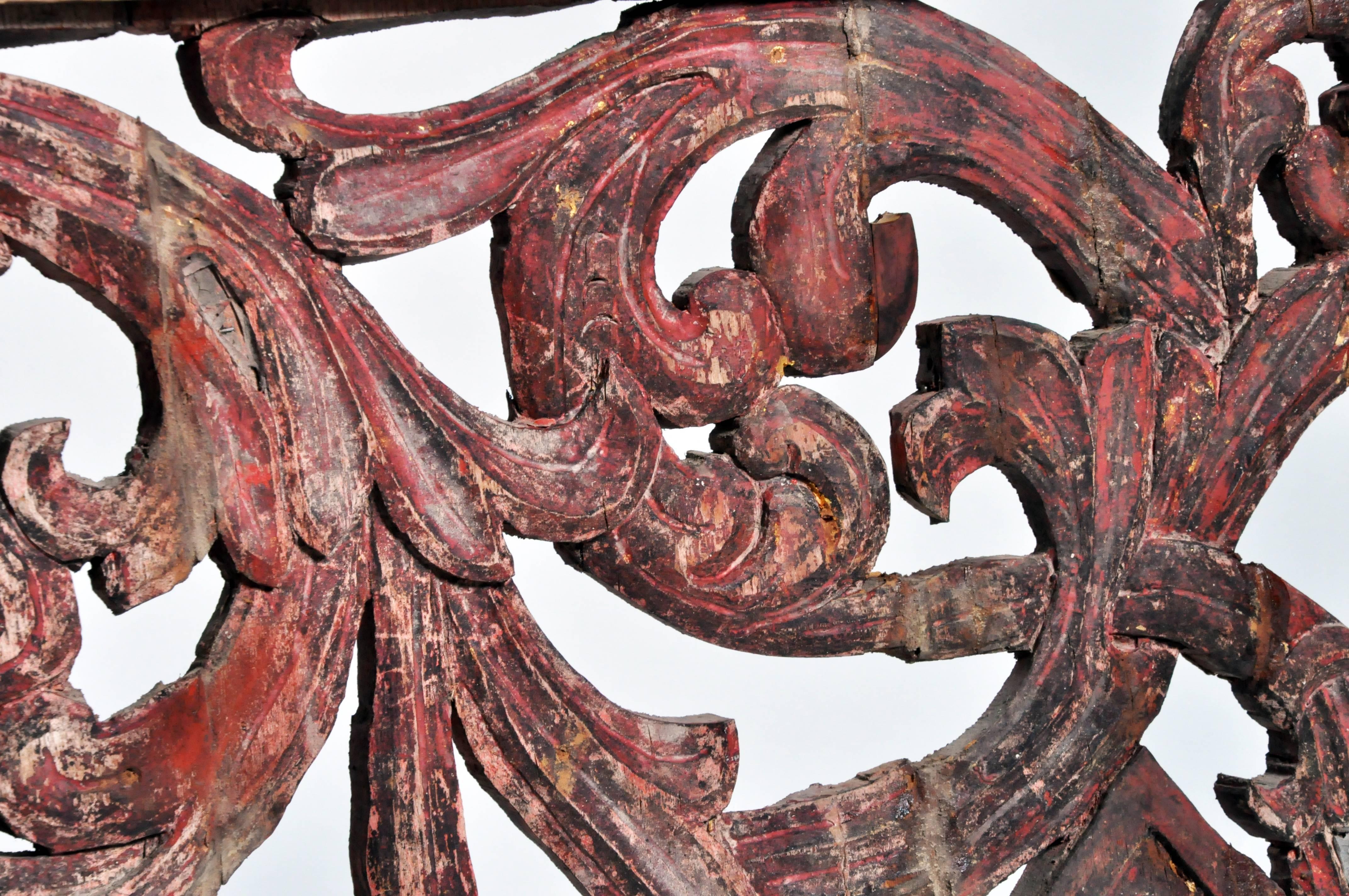 Teak Carved Temple's Entrance Arch with Original Color