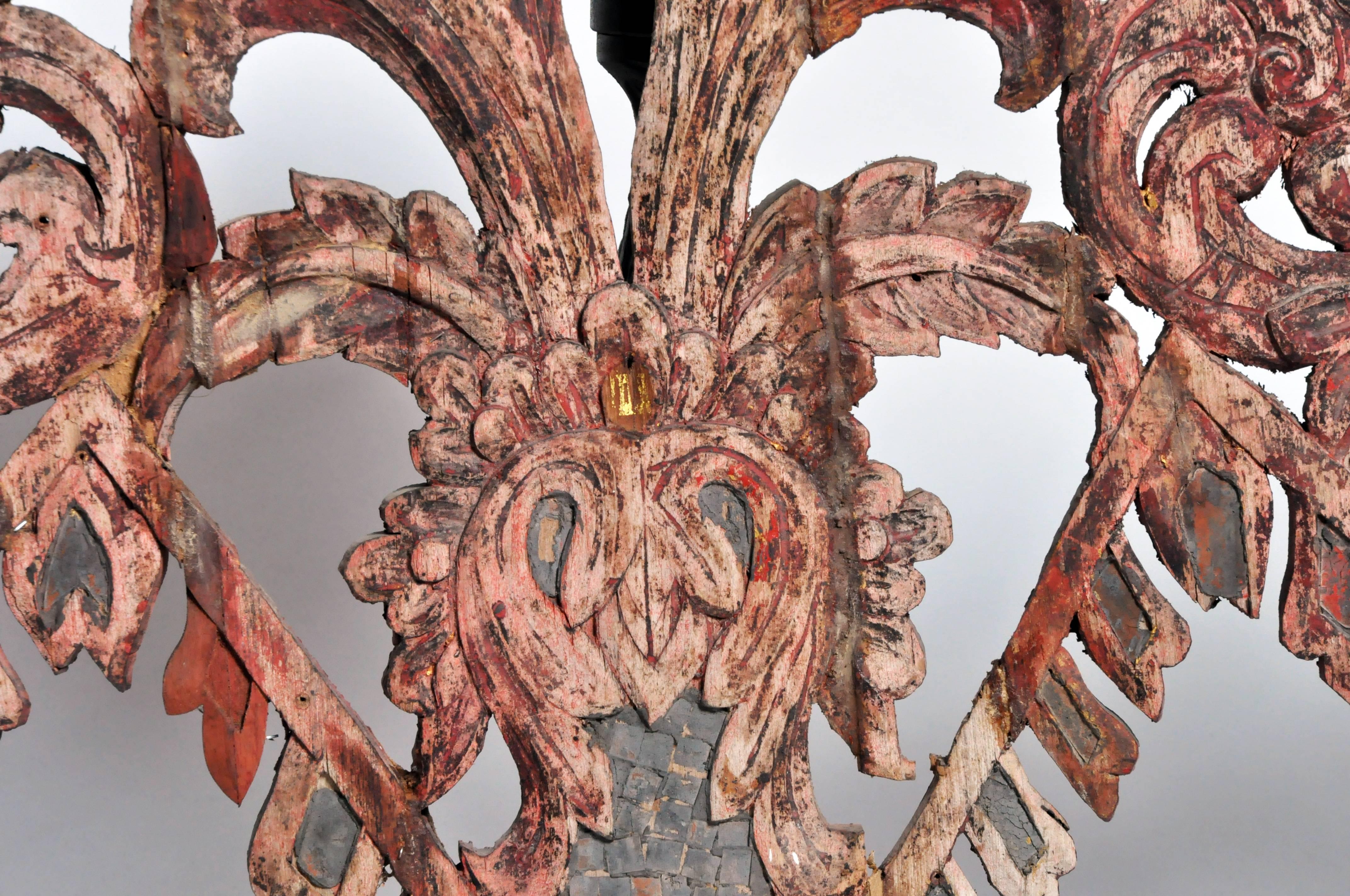 Carved Temple's Entrance Arch with Original Color 1