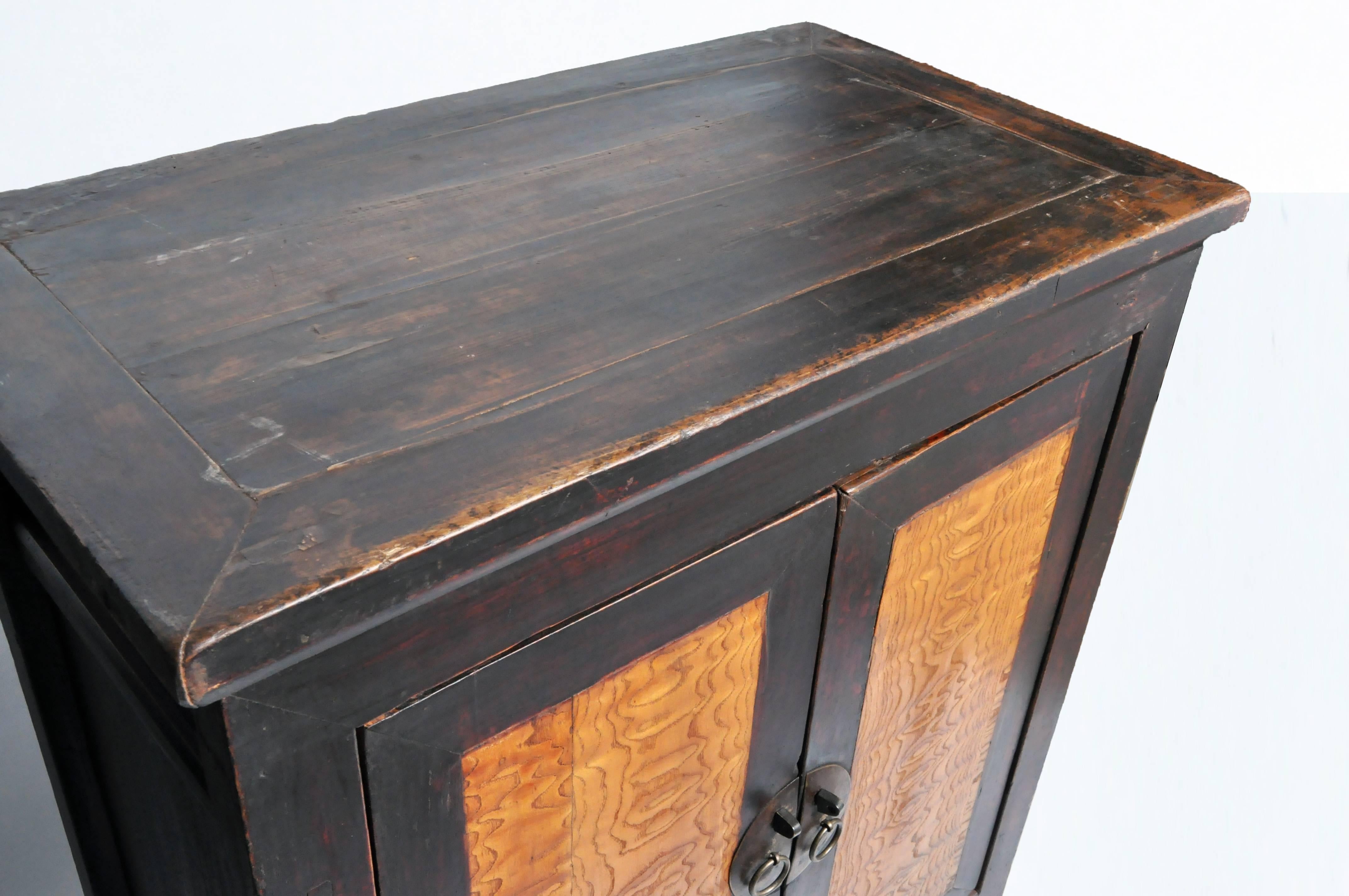 Elm Chinese Cabinet with Beautiful Burl Panels and Original Patina