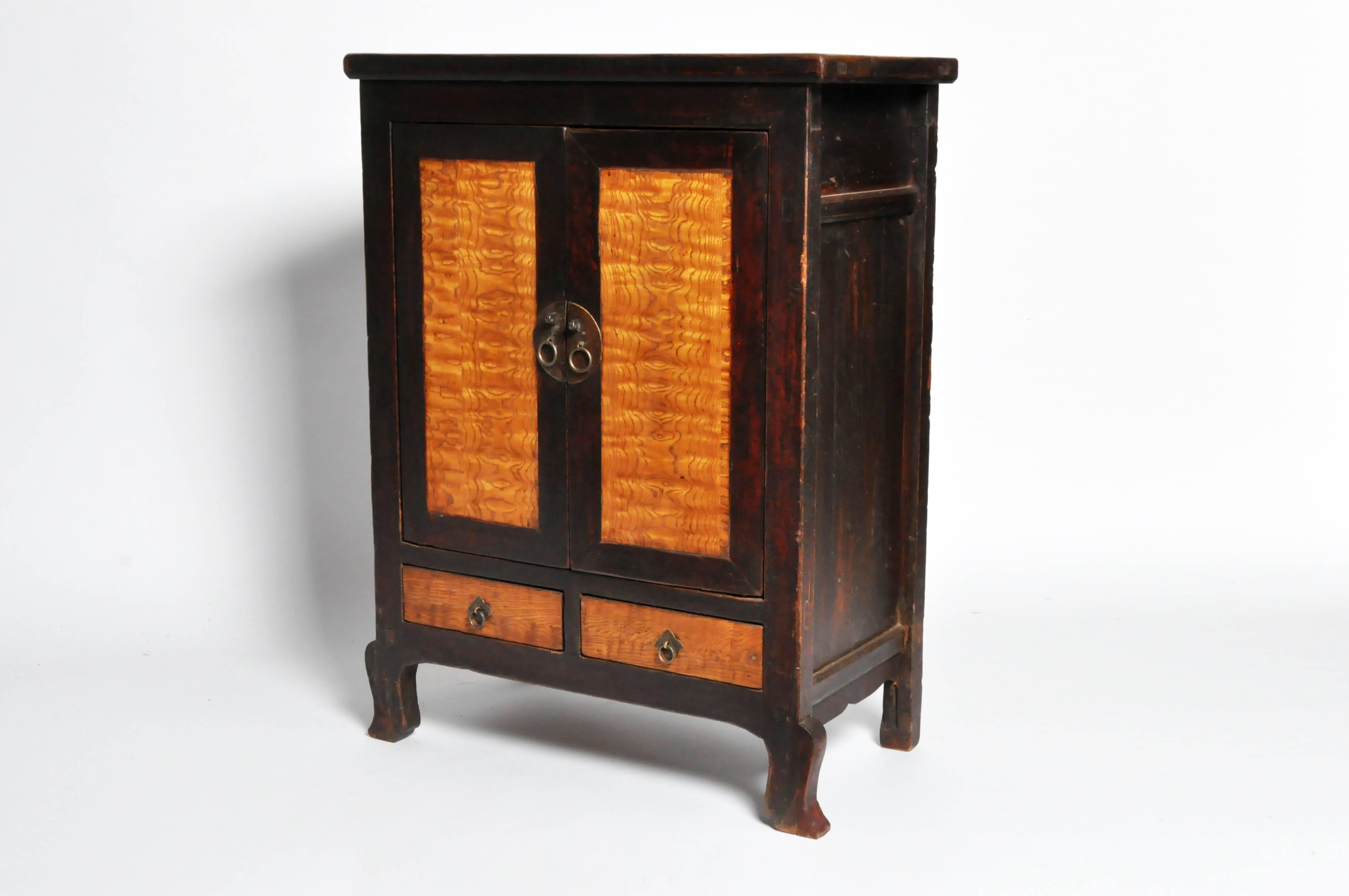 Qing Chinese Cabinet with Beautiful Burl Panels and Original Patina