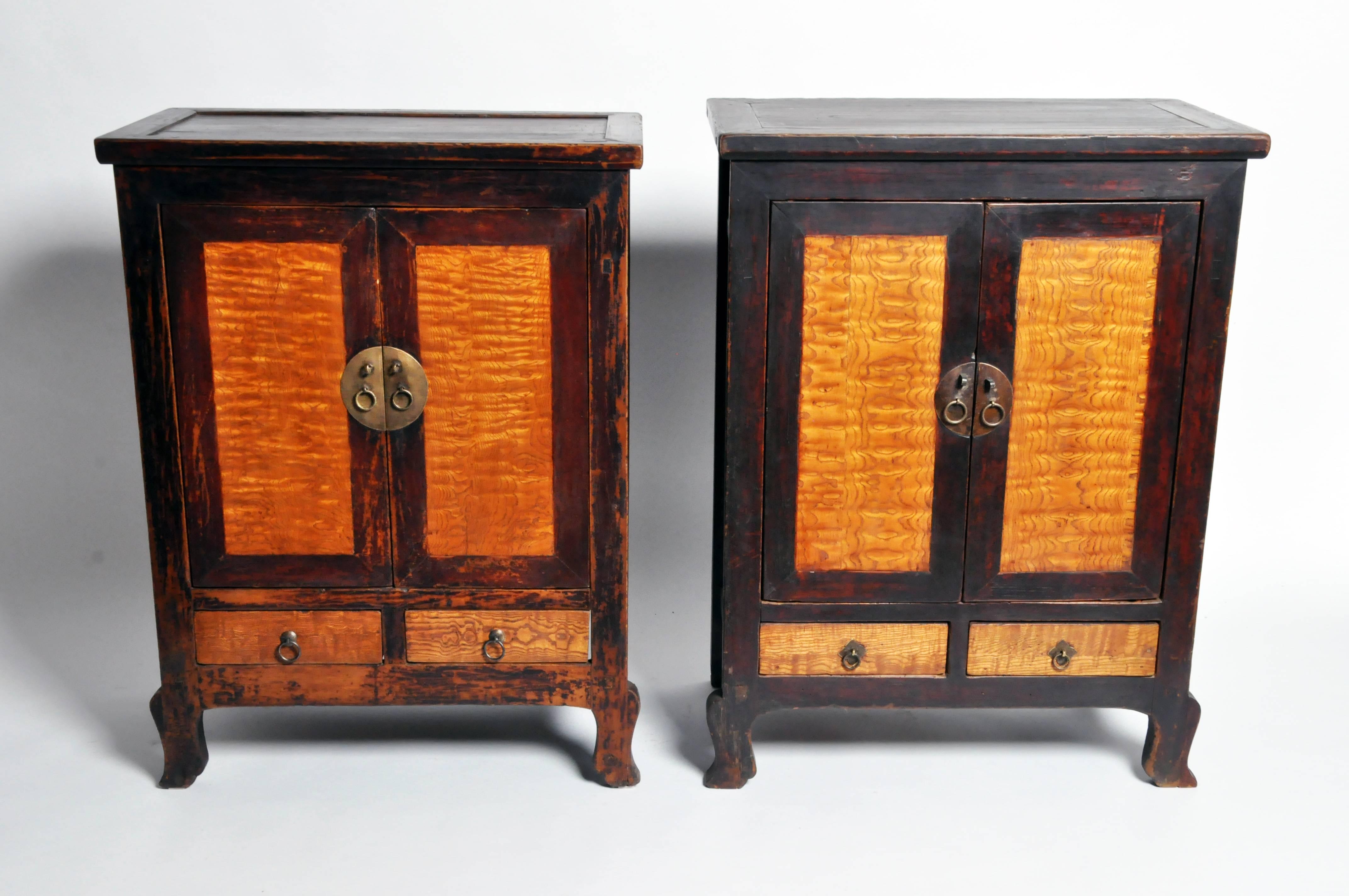 19th Century Chinese Cabinet with Beautiful Burl Panels and Original Patina