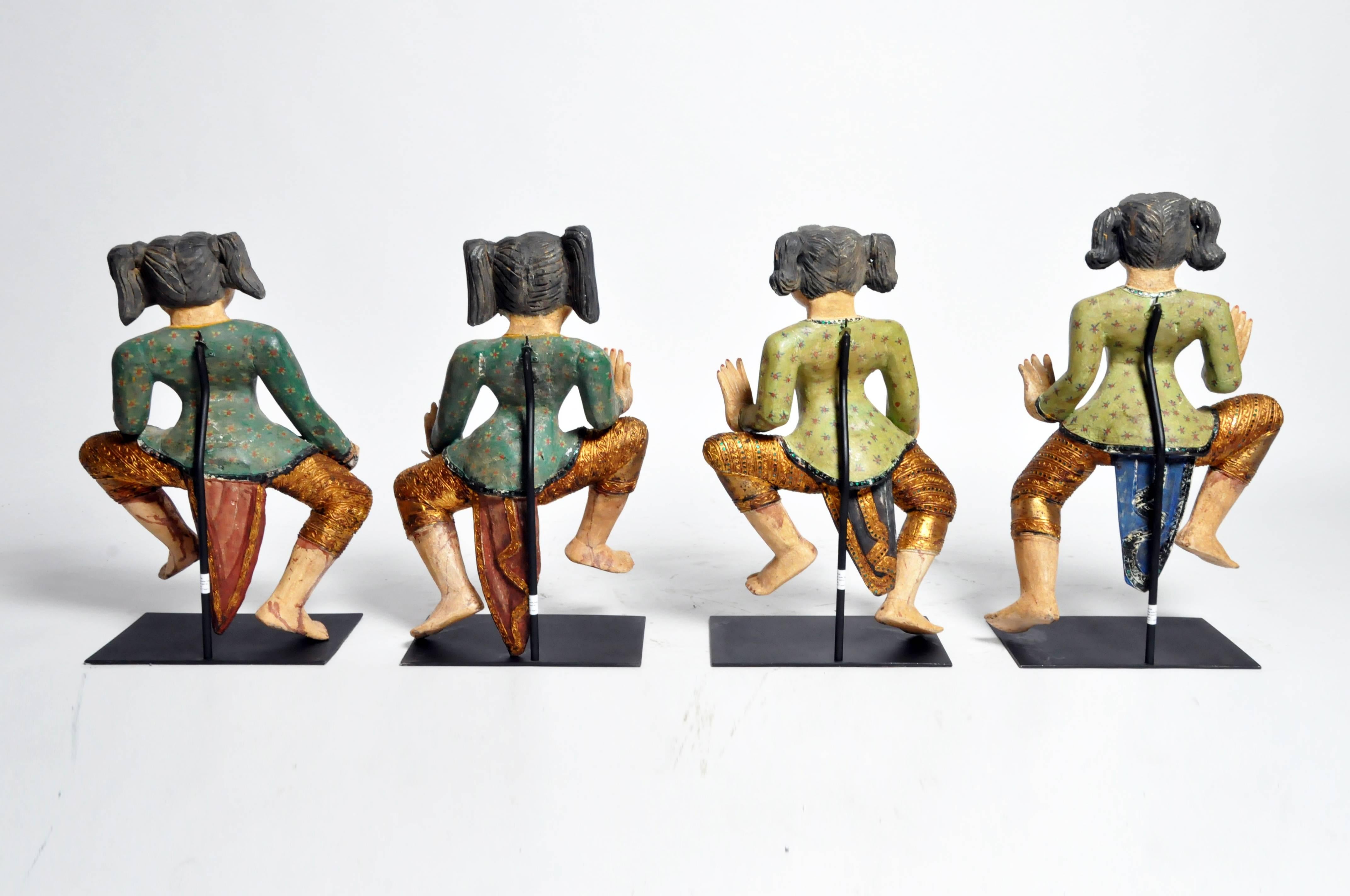These elegant hand-carved Burmese dancers are made from teak wood and are newly made. Sizes varies for each sculpture.