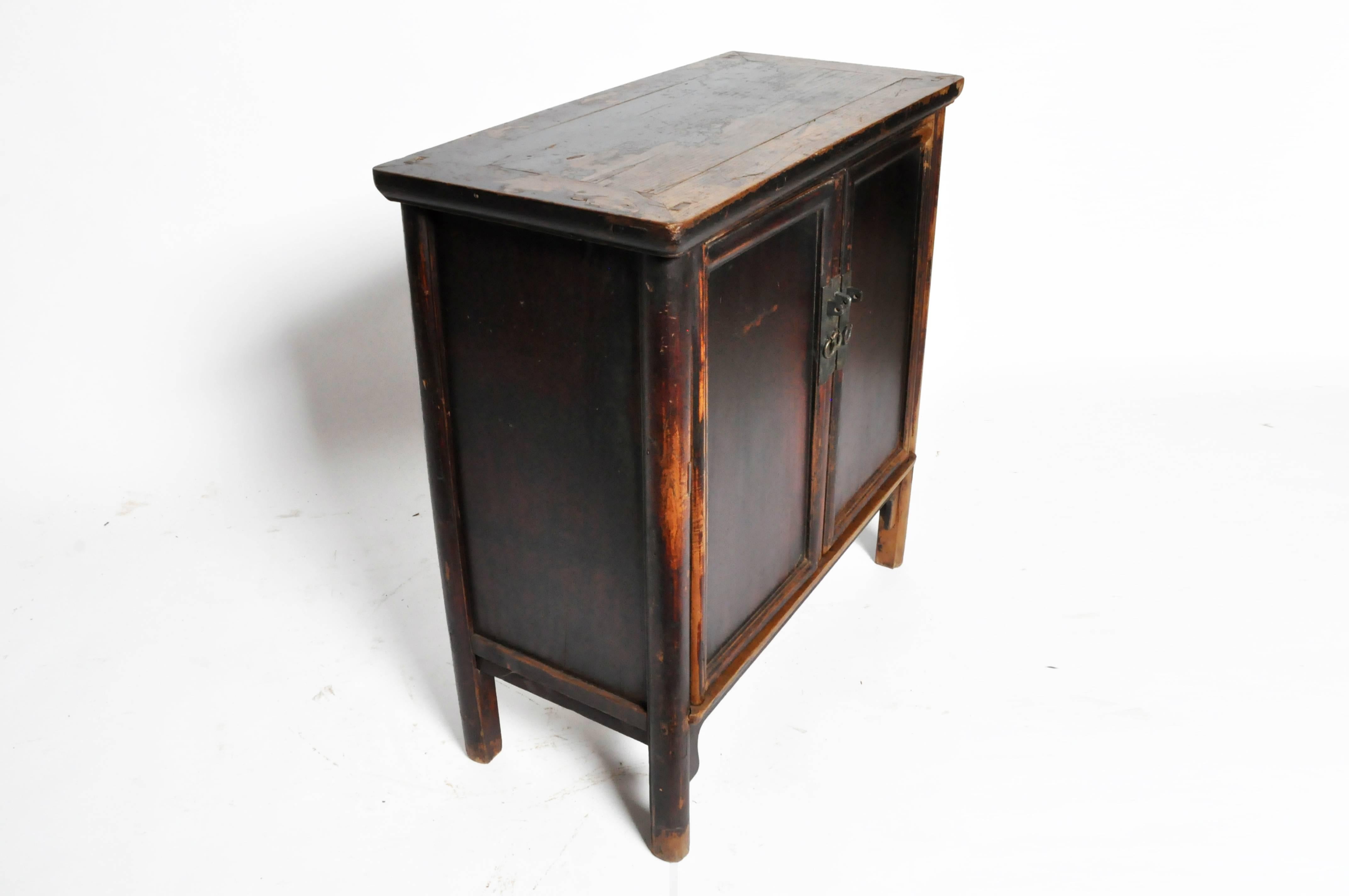 18th Century and Earlier Qing Dynasty Chinese Round Post Chest with Two Drawers and Original Patina