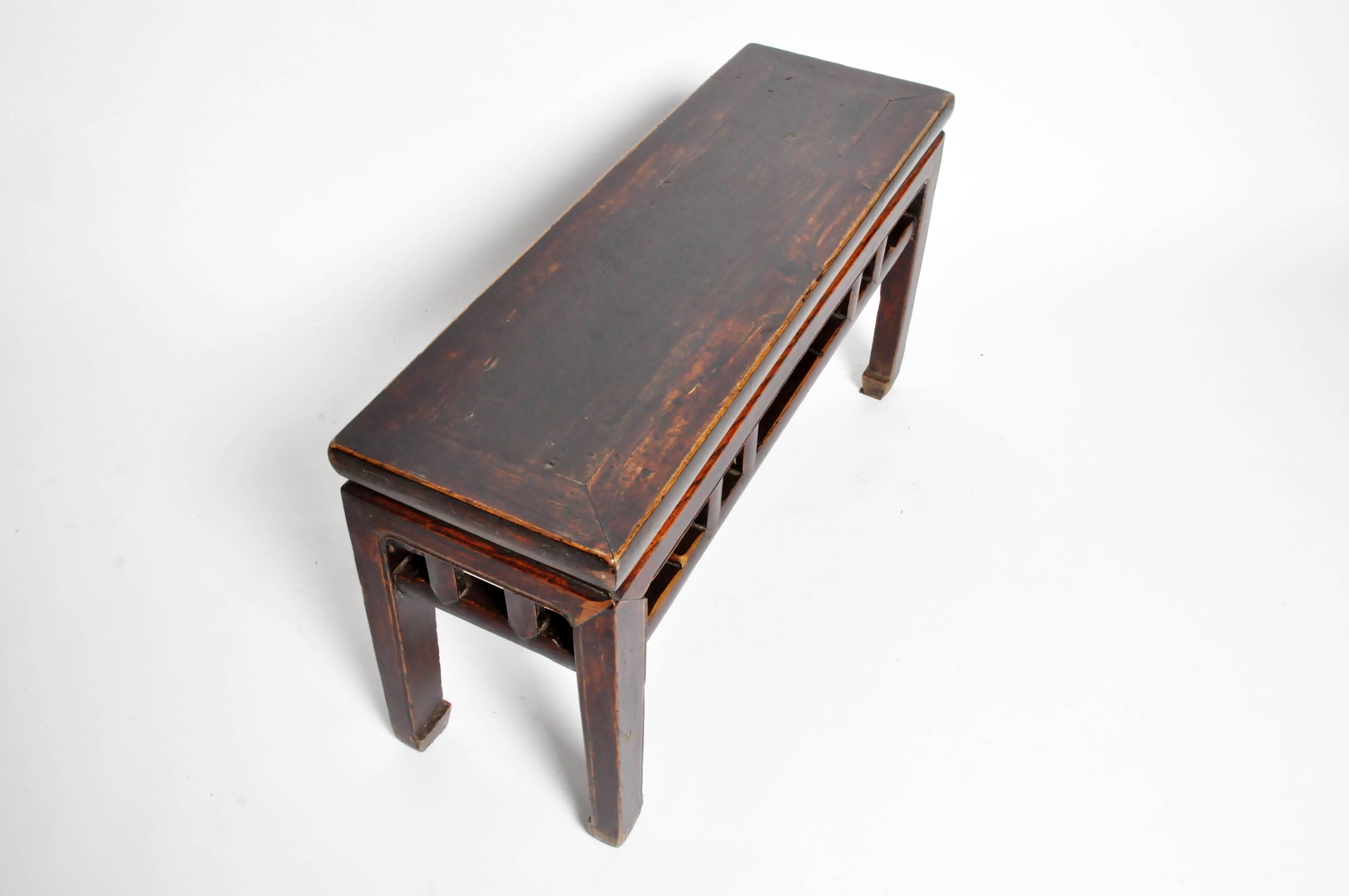 18th Century and Earlier Qing Dynasty Rectangular Chinese Bench with Original Lacquer