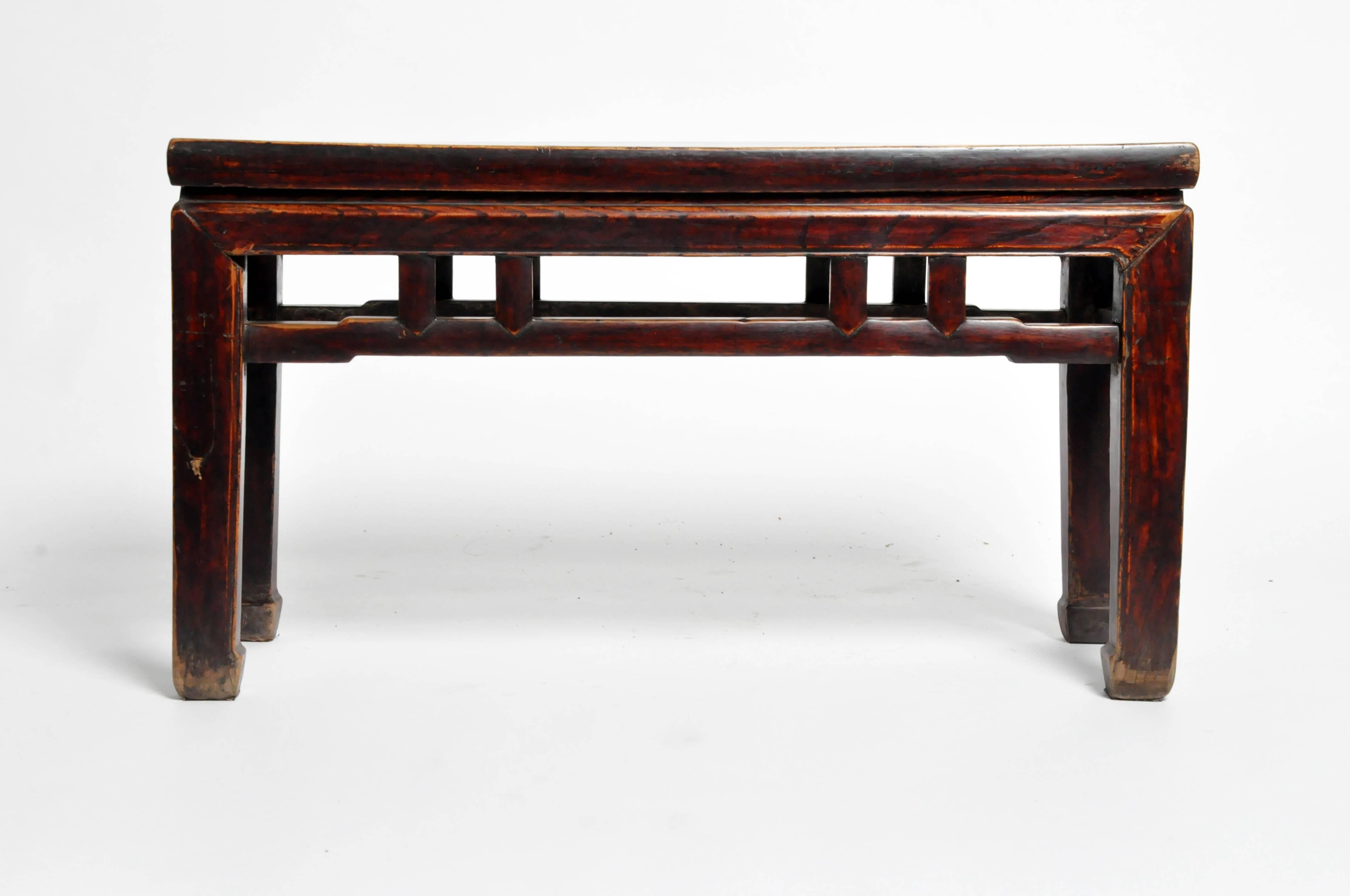 Elm Qing Dynasty Rectangular Chinese Bench with Original Lacquer