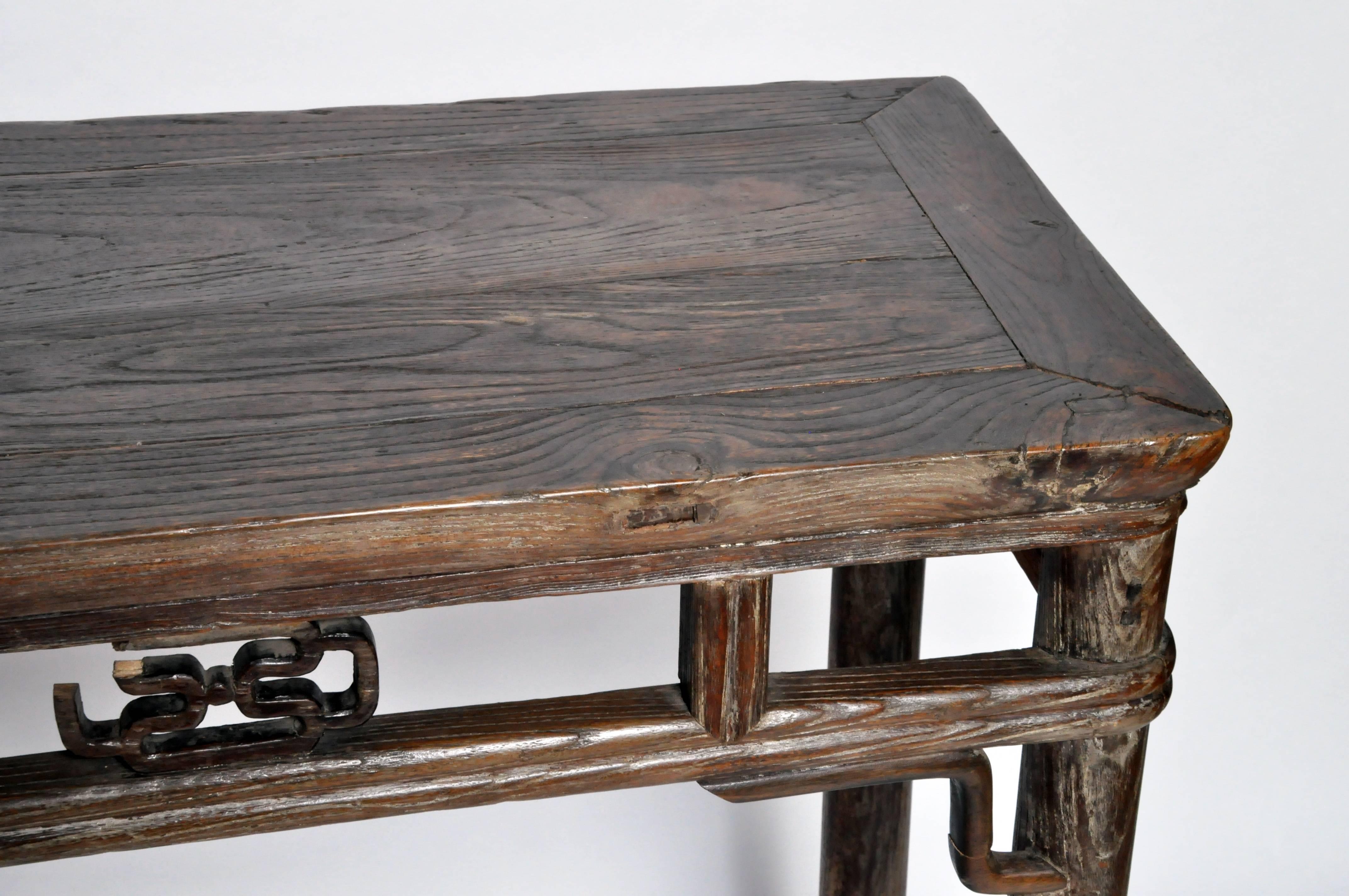 Elm Qing Dynasty Altar Table with Rounded Legs and Original Lacquer
