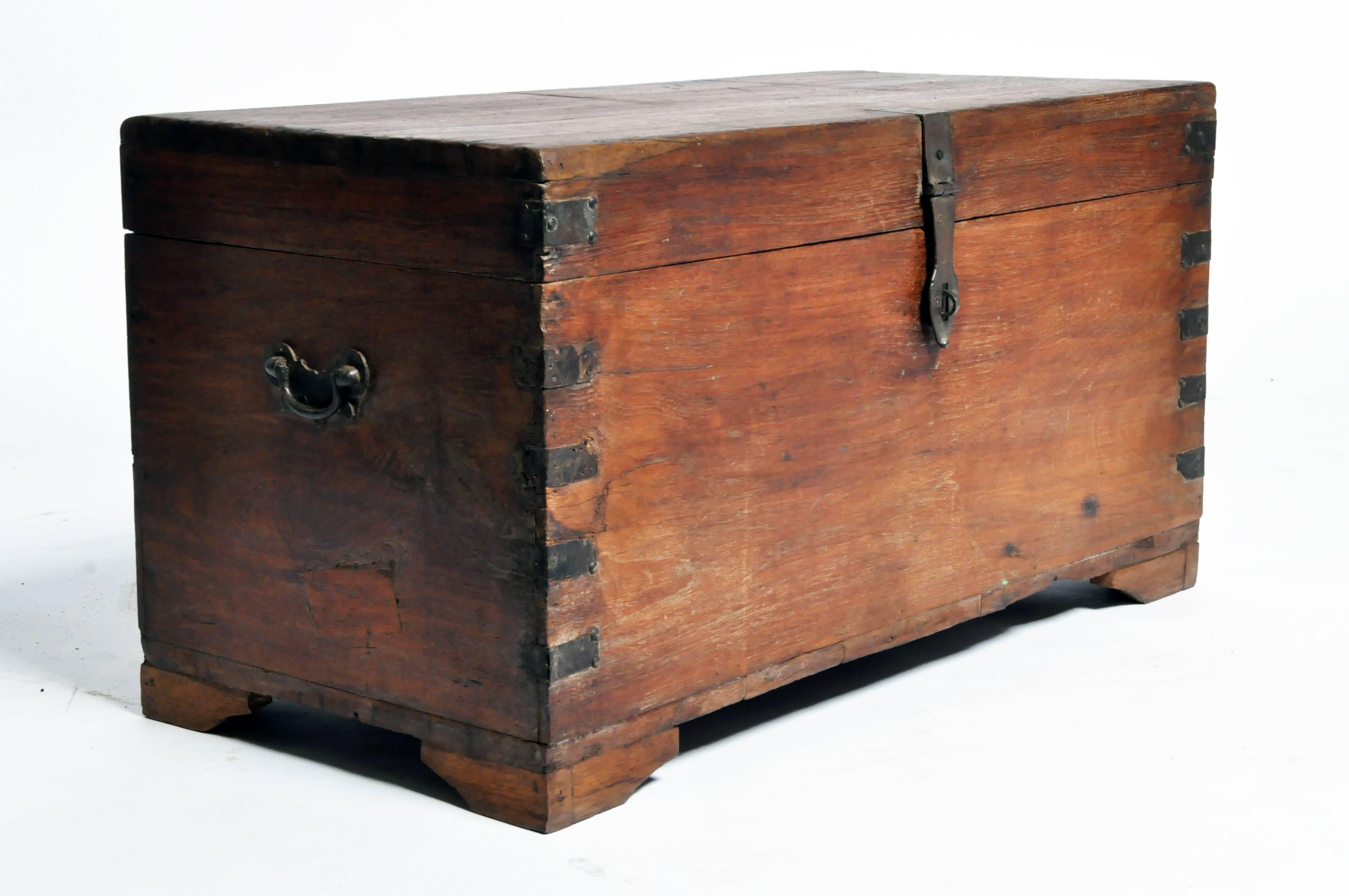 20th Century Wooden Storage Box with Metal Trim