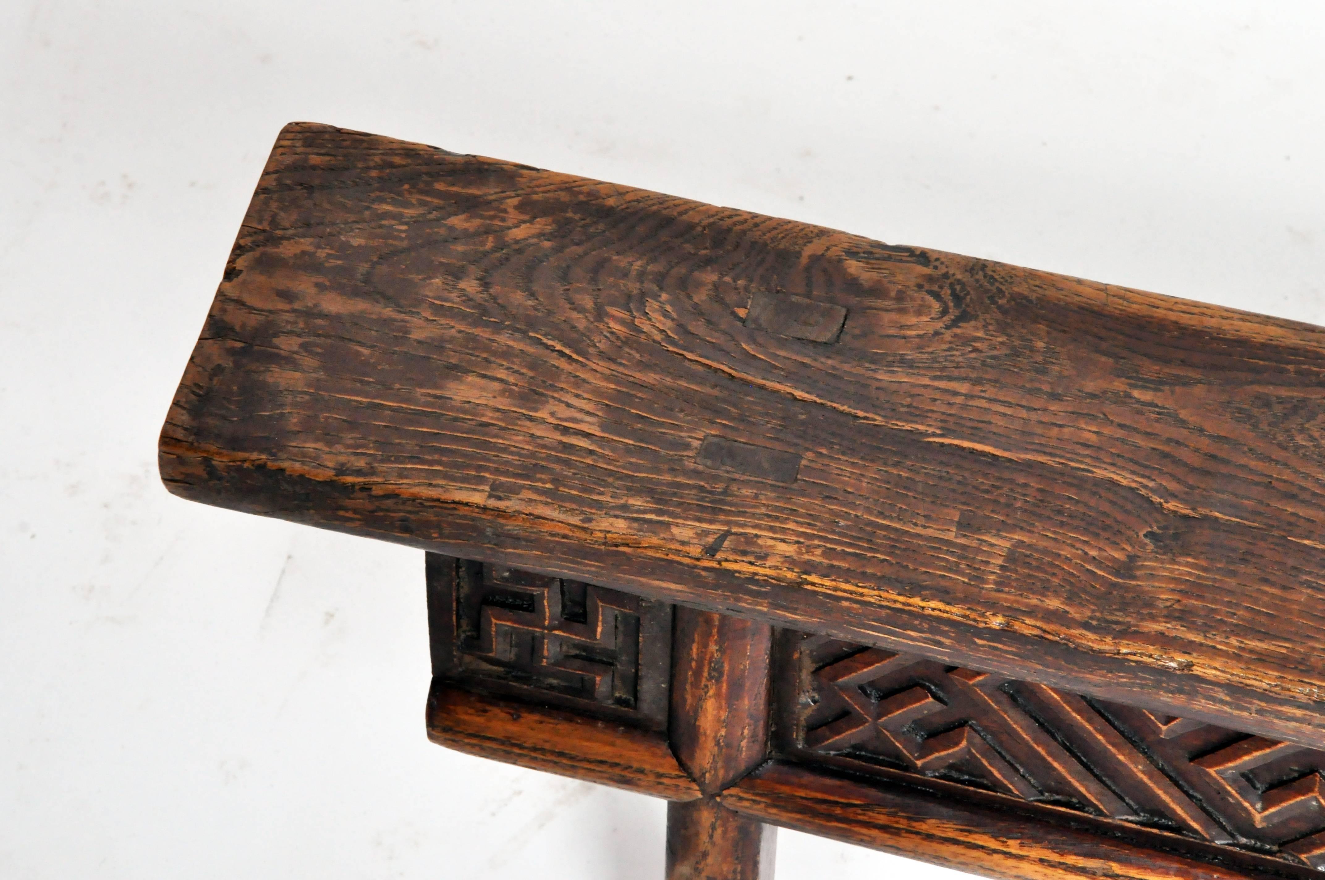 Elm Qing Dynasty Cart Stool with Decorative Carving