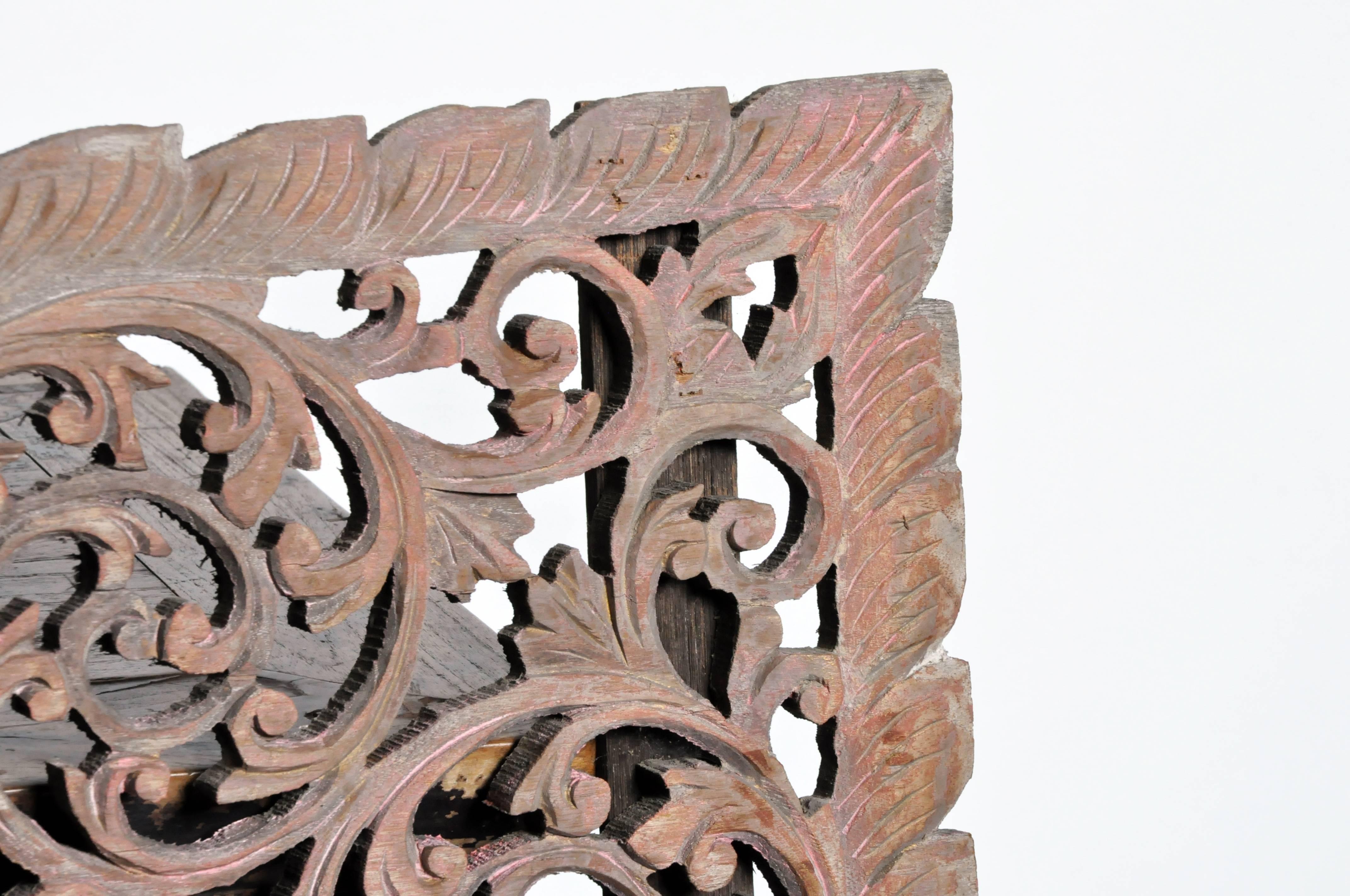 Teak Carved Wall Panel with Flower Motifs